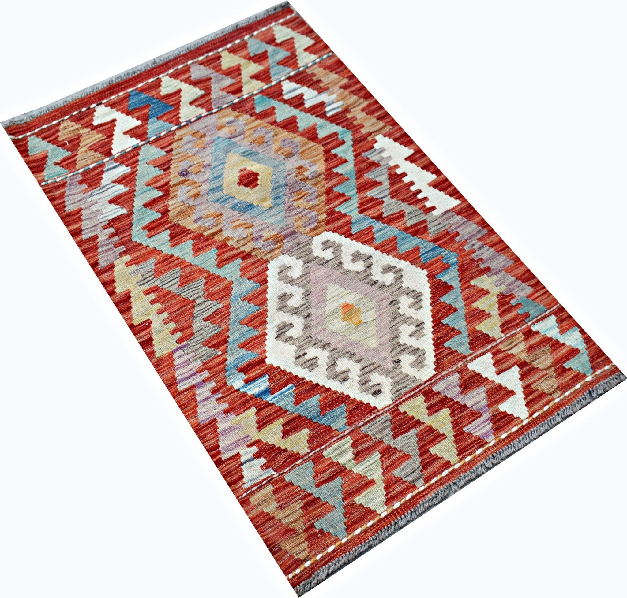 Handmade Mini Afghan Maimana Kilim | 97 x 67 cm | 3'3" x 2'3" - Najaf Rugs & Textile