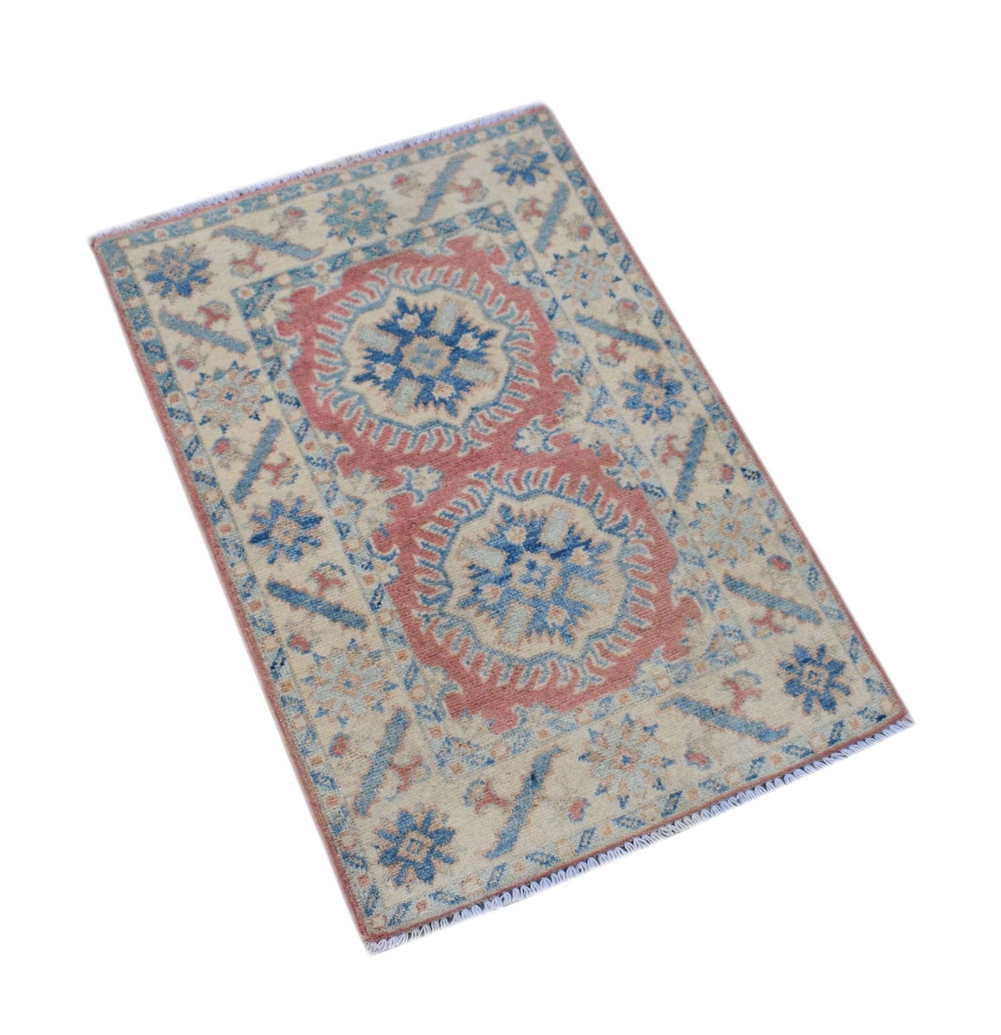 Handmade Mini Kazakh Rug | 89 x 60 cm | 2'11" x 1'11" - Najaf Rugs & Textile