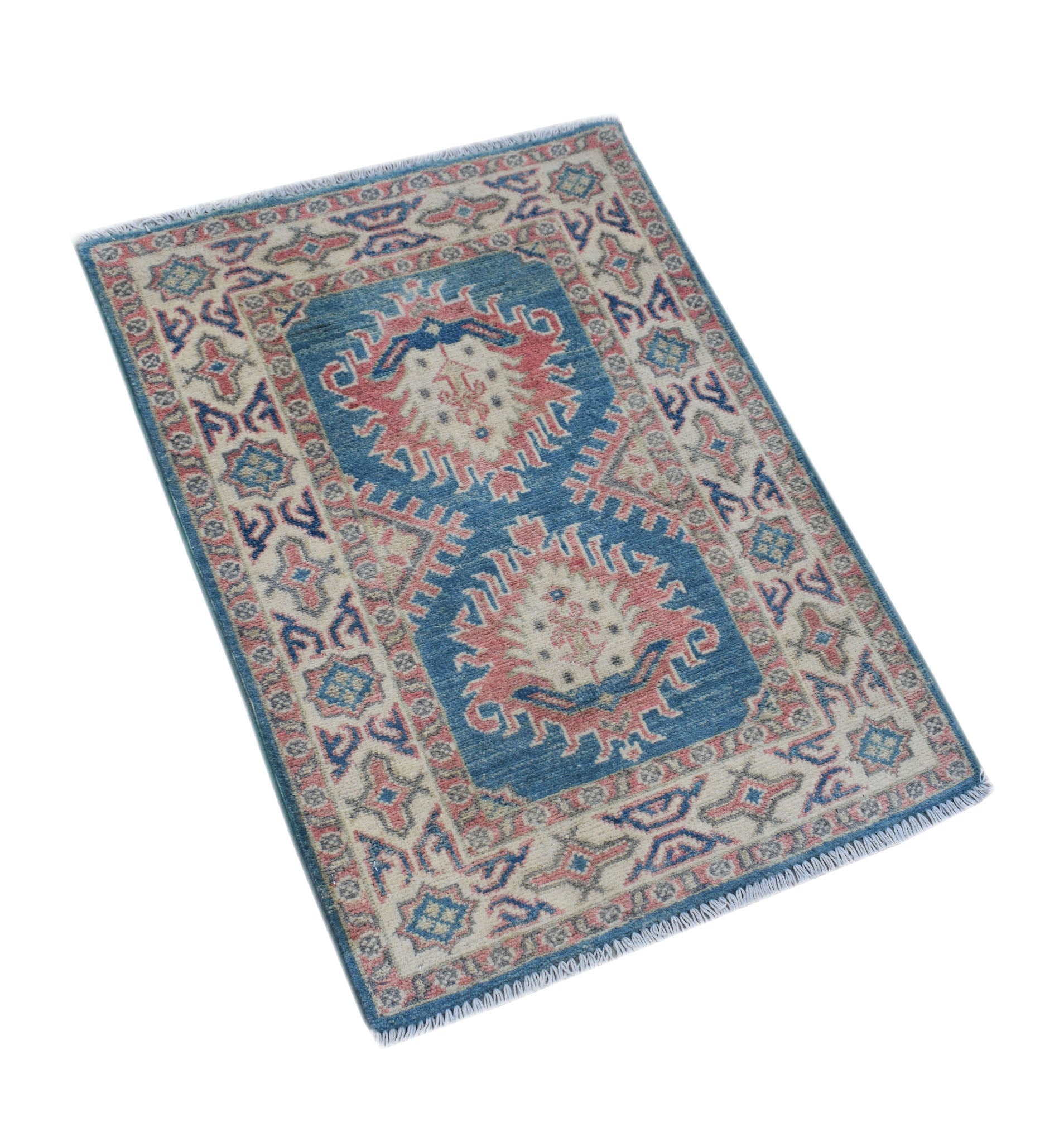 Handmade Mini Kazakh Rug | 89 x 62 cm | 2'11" x 2' - Najaf Rugs & Textile