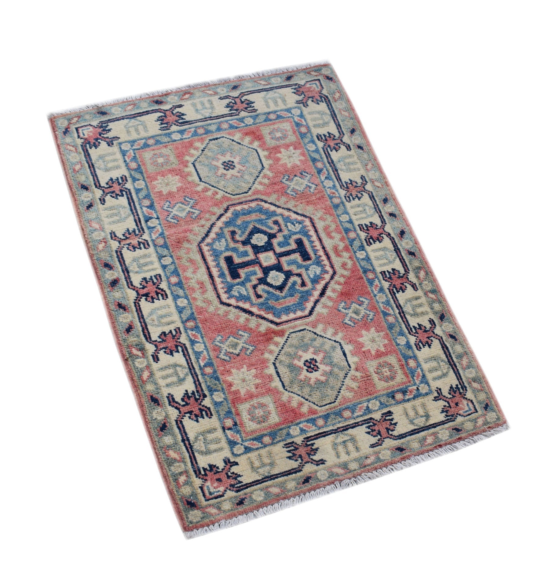 Handmade Mini Kazakh Rug | 90 x 60 cm | 2'11" x 2' - Najaf Rugs & Textile