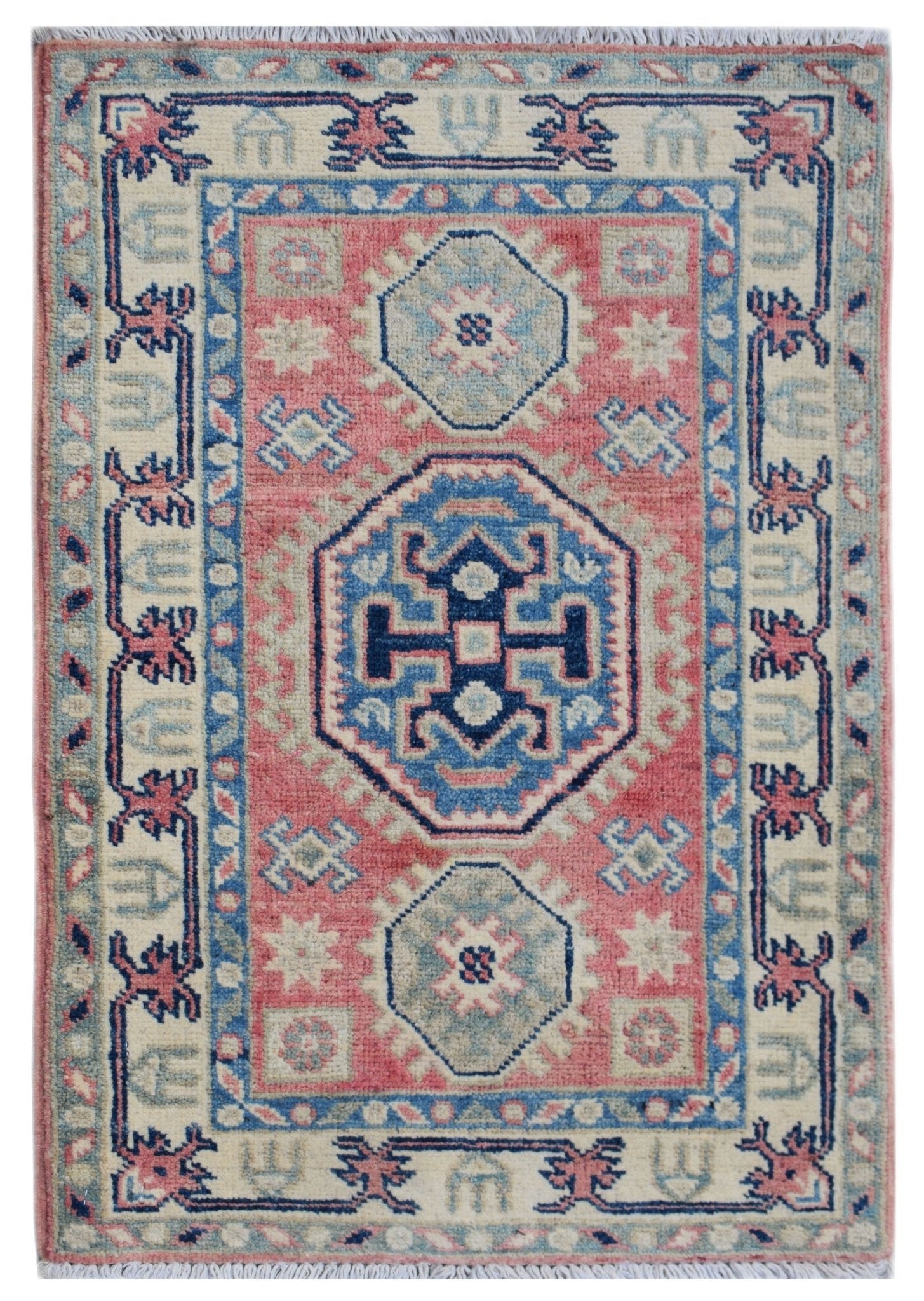 Handmade Mini Kazakh Rug | 90 x 60 cm | 2'11" x 2' - Najaf Rugs & Textile