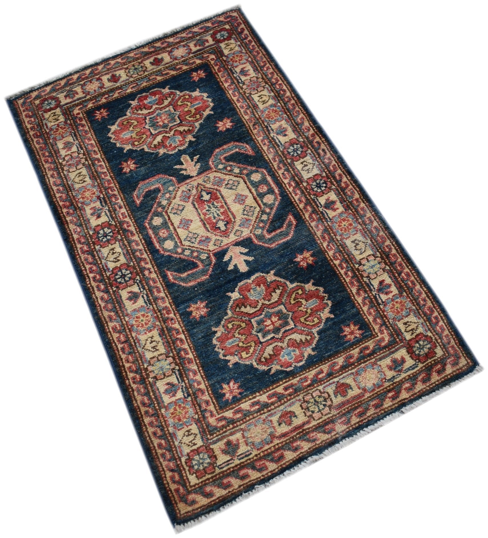 Handmade Mini Super Kazakh Rug | 105 x 62 cm | 3'5" x 2' - Najaf Rugs & Textile