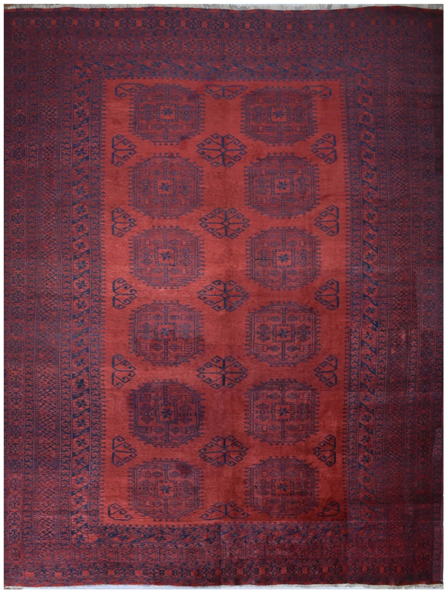 Handmade Old Afghan Turkmen Rug | 337 x 270 cm | 11' x 8'8" - Najaf Rugs & Textile