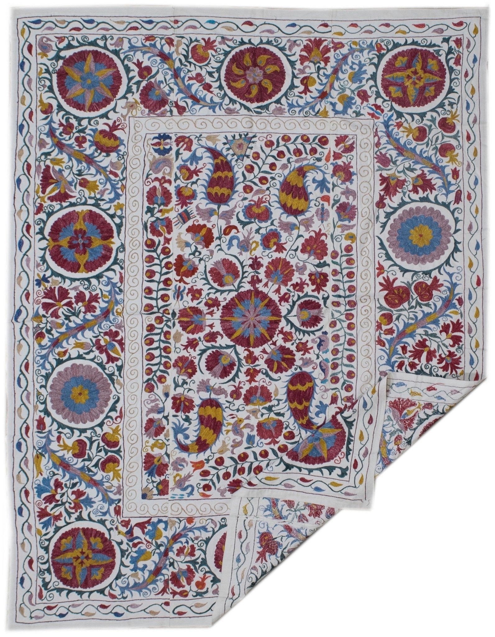 Handmade Silk & Cotton Uzbek Suzani | 188 x 146 cm - Najaf Rugs & Textile