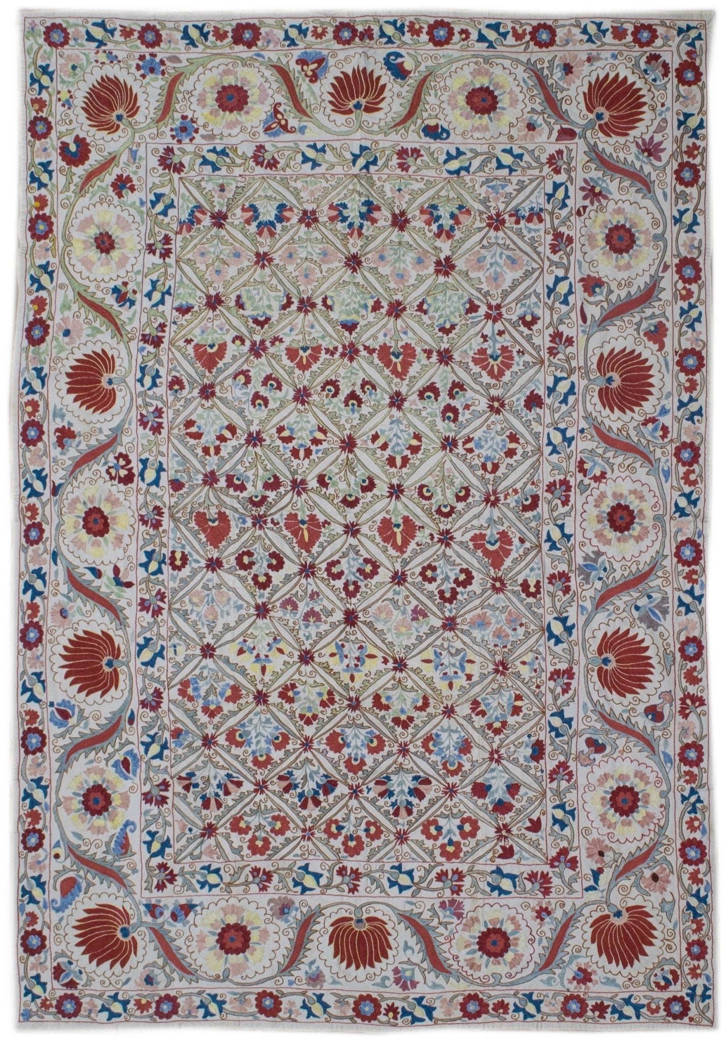 Handmade Silk & Cotton Uzbek Suzani | 199 x 145 cm - Najaf Rugs & Textile