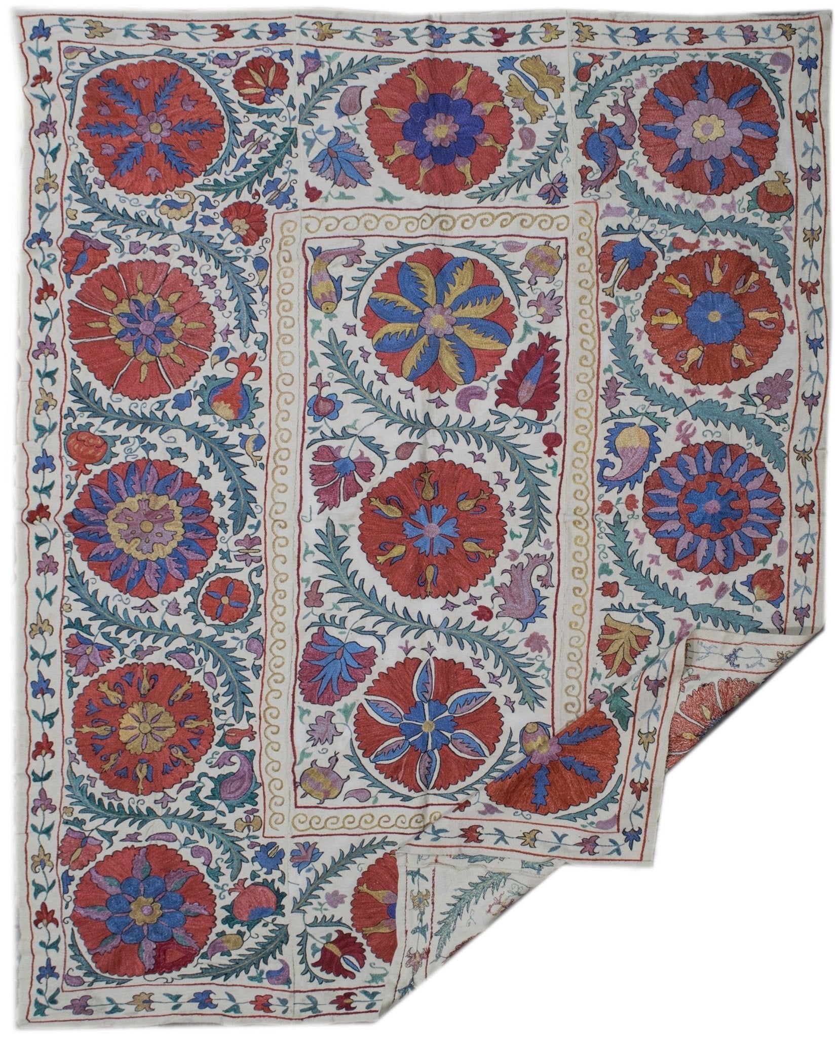 Handmade Silk & Cotton Uzbek Suzani | 211 x 162 cm - Najaf Rugs & Textile