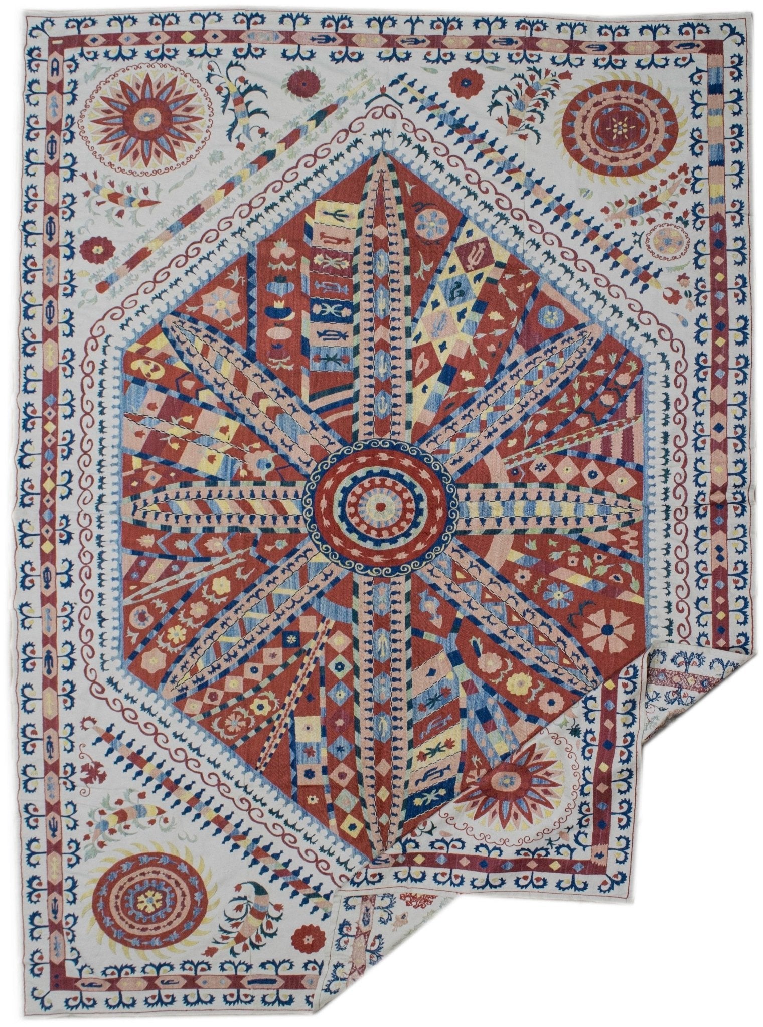 Handmade Silk & Cotton Uzbek Suzani | 233 x 160 cm - Najaf Rugs & Textile