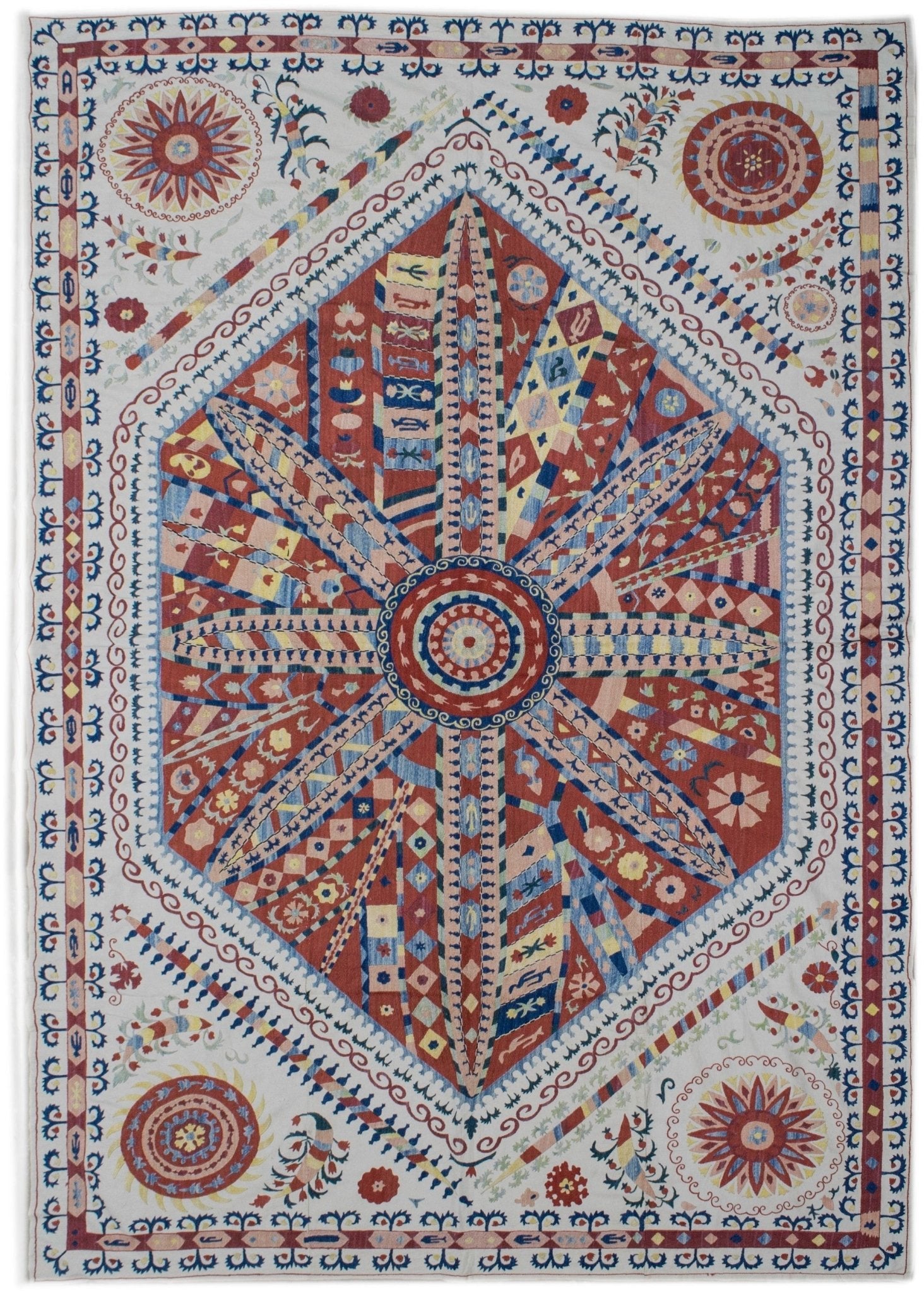 Handmade Silk & Cotton Uzbek Suzani | 233 x 160 cm - Najaf Rugs & Textile