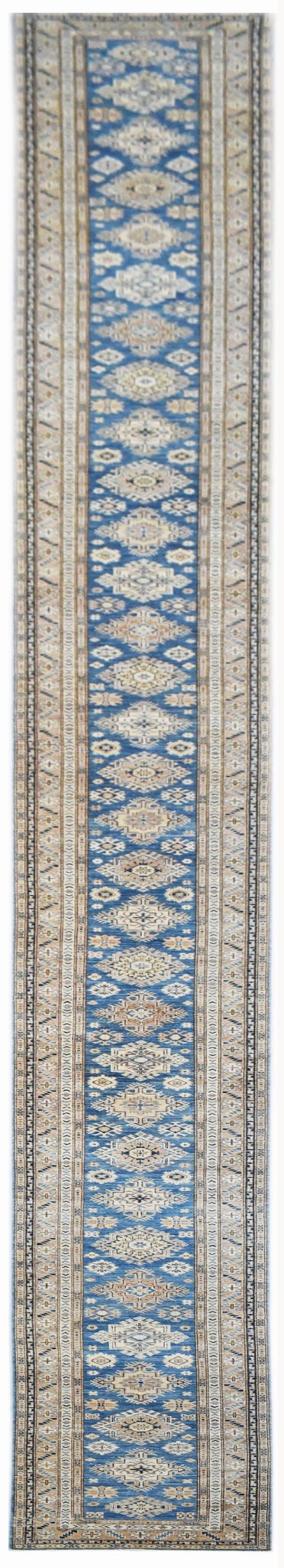 Handmade Super Afghan Kazakh Hallway Runner | 1147 x 83 cm | 37'8" x 2'9" - Najaf Rugs & Textile