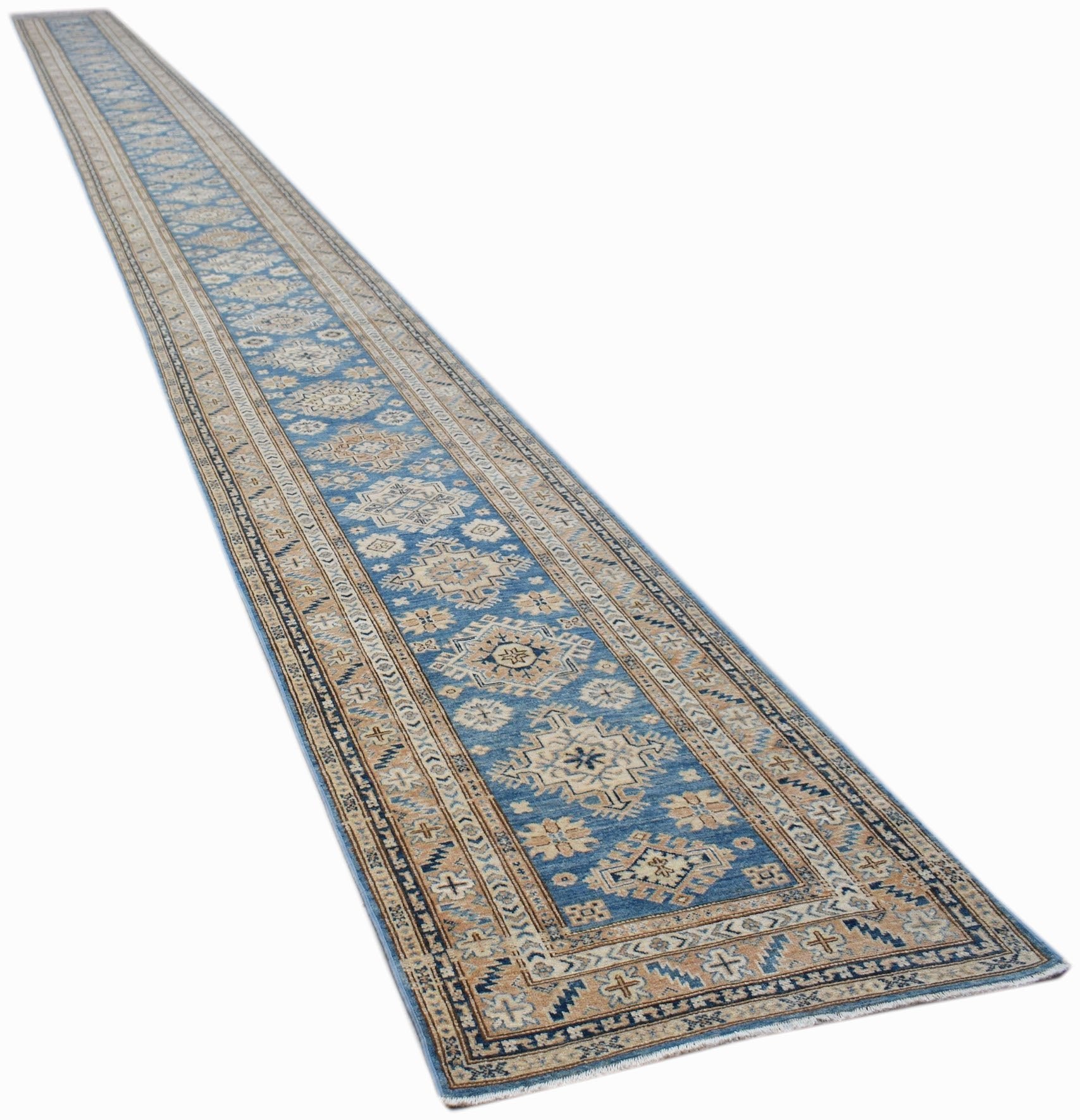 Handmade Super Afghan Kazakh Hallway Runner | 1147 x 87 cm | 37'8" x 2'10" - Najaf Rugs & Textile