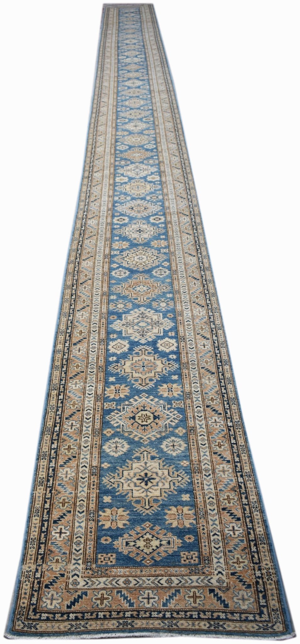 Handmade Super Afghan Kazakh Hallway Runner | 1147 x 87 cm | 37'8" x 2'10" - Najaf Rugs & Textile