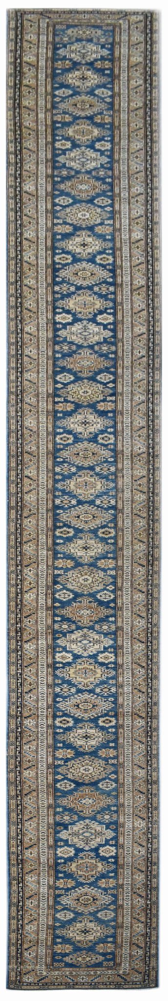 Handmade Super Afghan Kazakh Hallway Runner | 1147 x 87 cm | 37'8" x 2'10" - Najaf Rugs & Textile