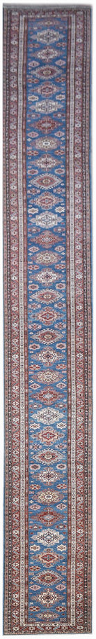 Handmade Super Afghan Kazakh Hallway Runner | 1147 x 88 cm | 37'8" x 2'11" - Najaf Rugs & Textile