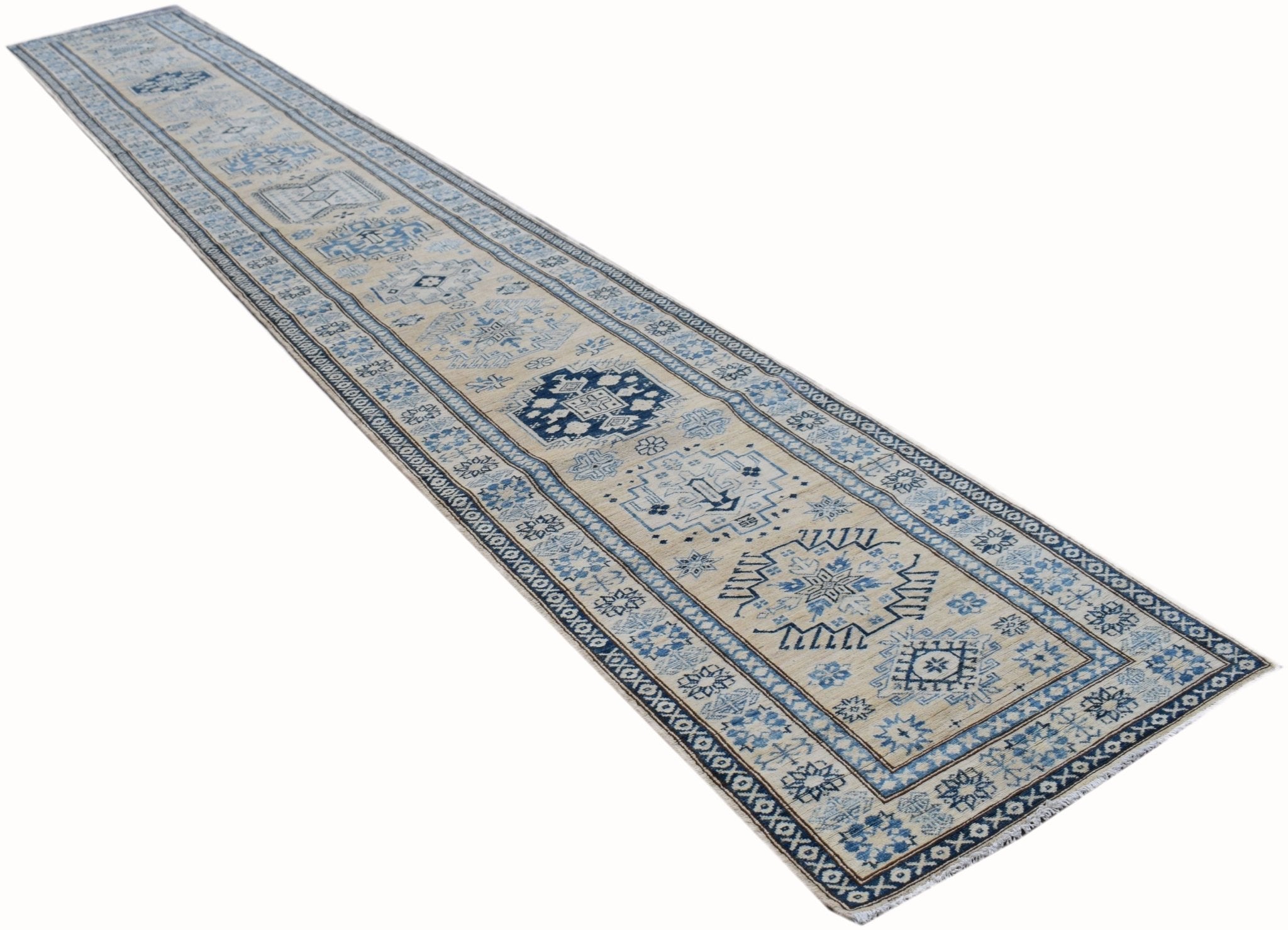 Handmade Super Afghan Kazakh Hallway Runner | 582 x 84 cm | 19'10" x 2'9" - Najaf Rugs & Textile