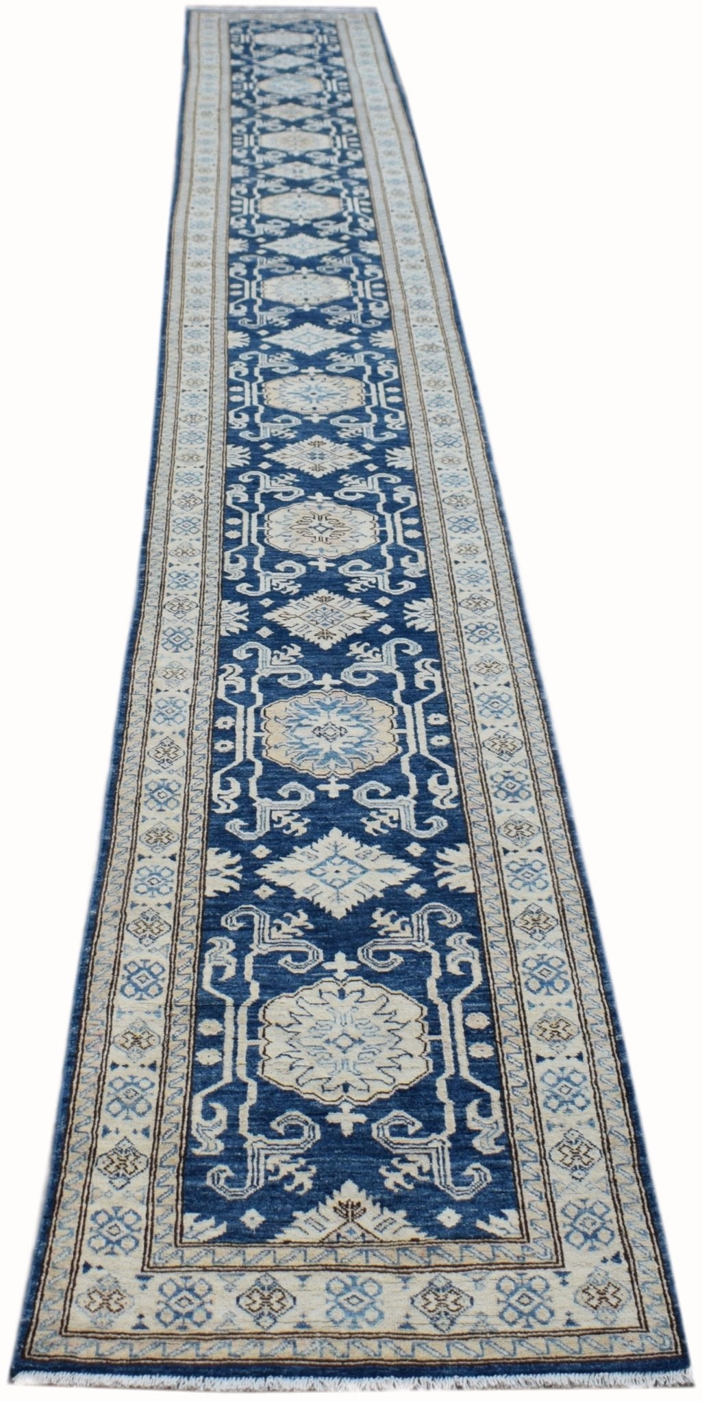 Handmade Super Afghan Kazakh Hallway Runner | 615 x 78 cm | 20'2" x 2'7" - Najaf Rugs & Textile