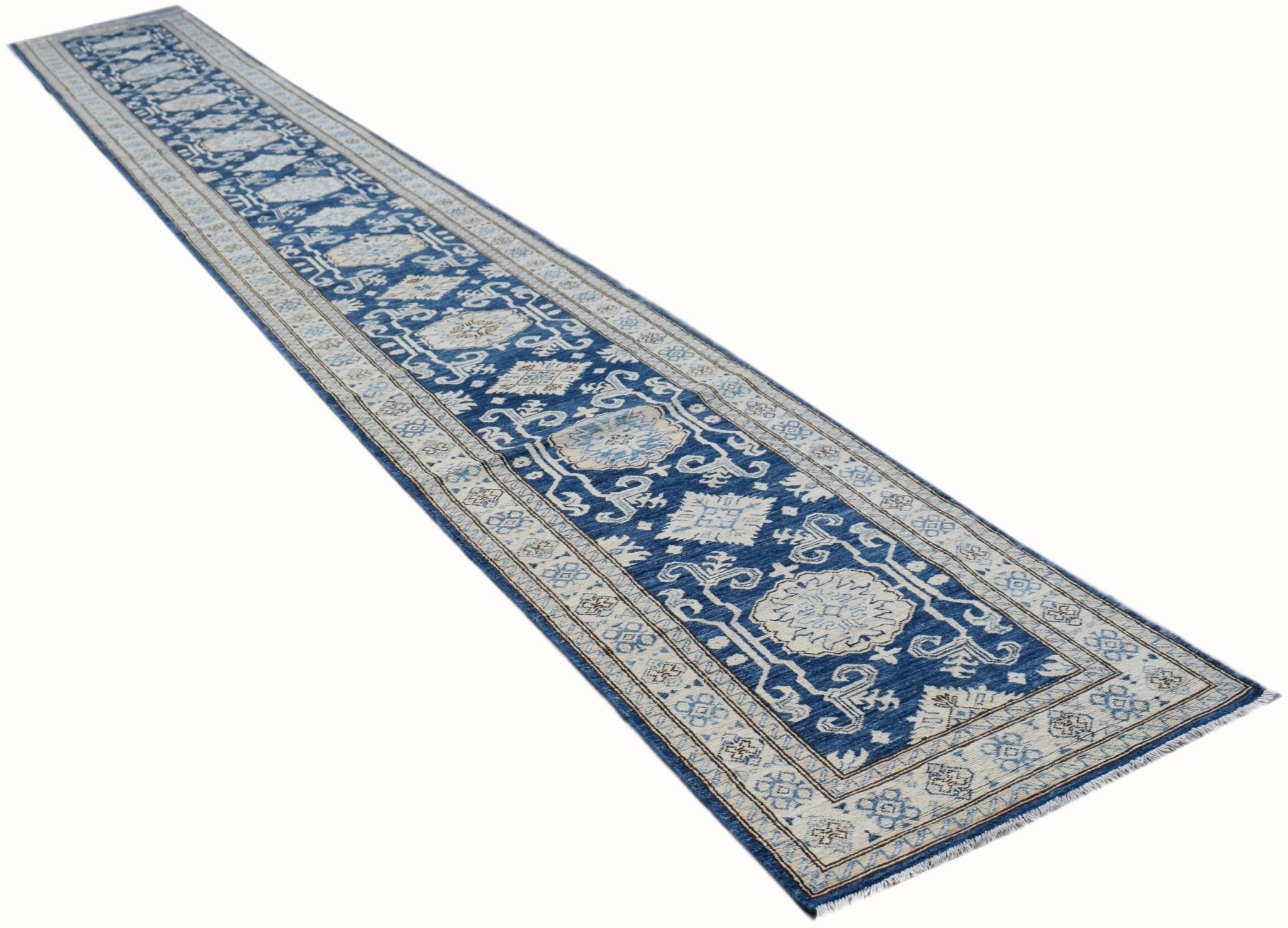 Handmade Super Afghan Kazakh Hallway Runner | 616 x 80 cm | 20'3" x 2'7" - Najaf Rugs & Textile