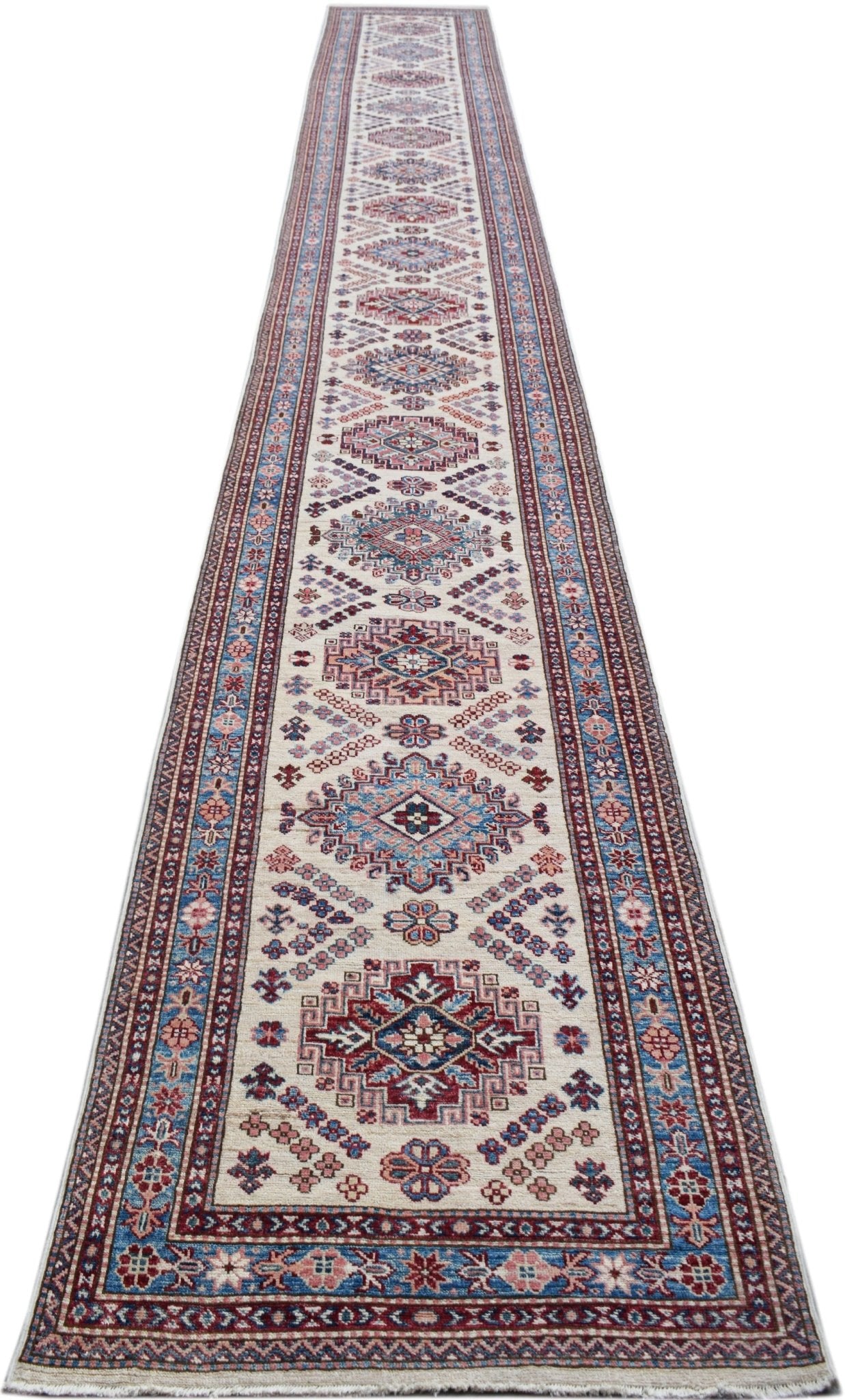 Handmade Super Afghan Kazakh Hallway Runner | 669 x 84 cm | 21'11" x 2'9" - Najaf Rugs & Textile