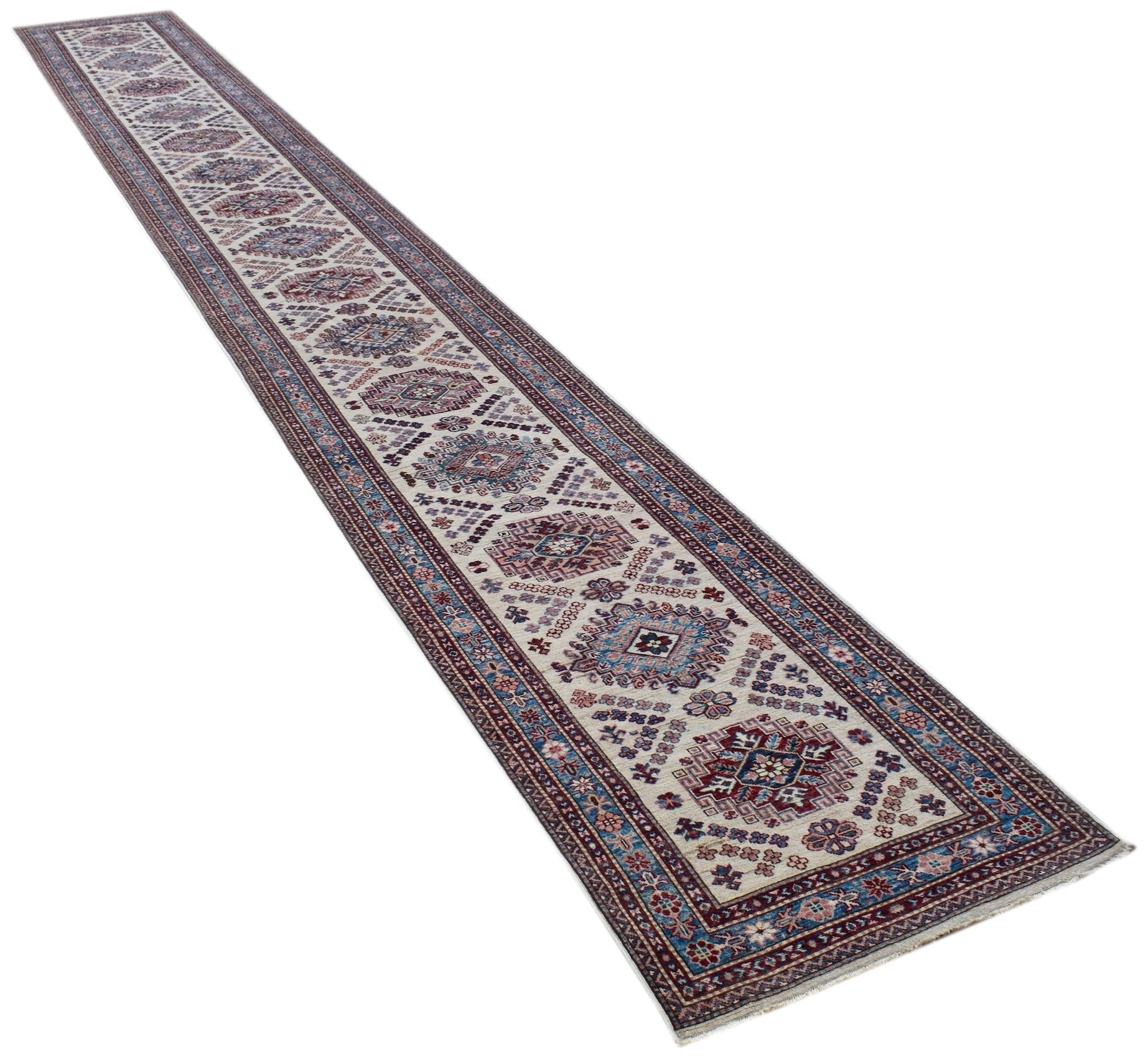 Handmade Super Afghan Kazakh Hallway Runner | 669 x 84 cm | 21'11" x 2'9" - Najaf Rugs & Textile