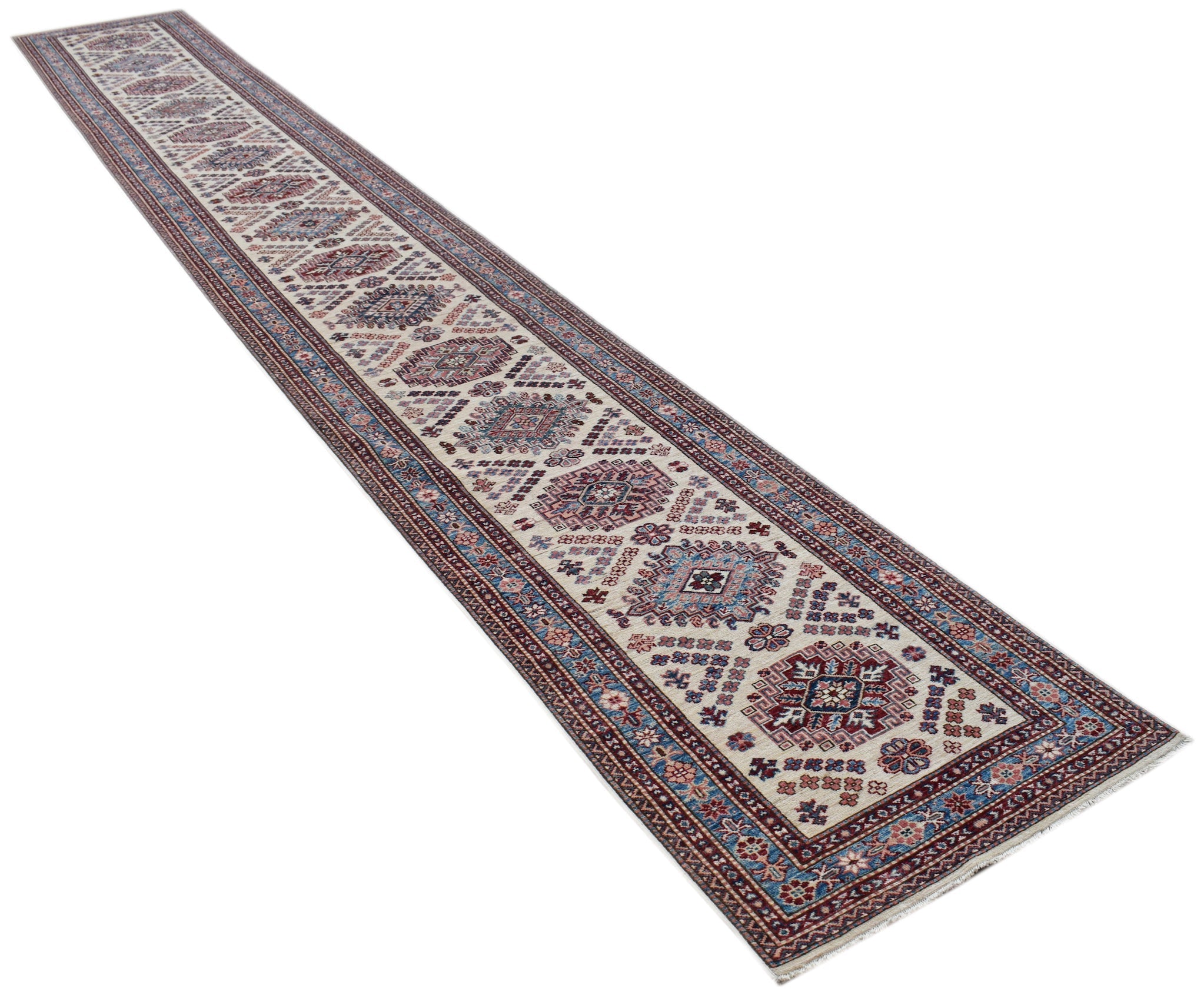 Handmade Super Afghan Kazakh Hallway Runner | 669 x 90 cm | 21'11" x 3' - Najaf Rugs & Textile