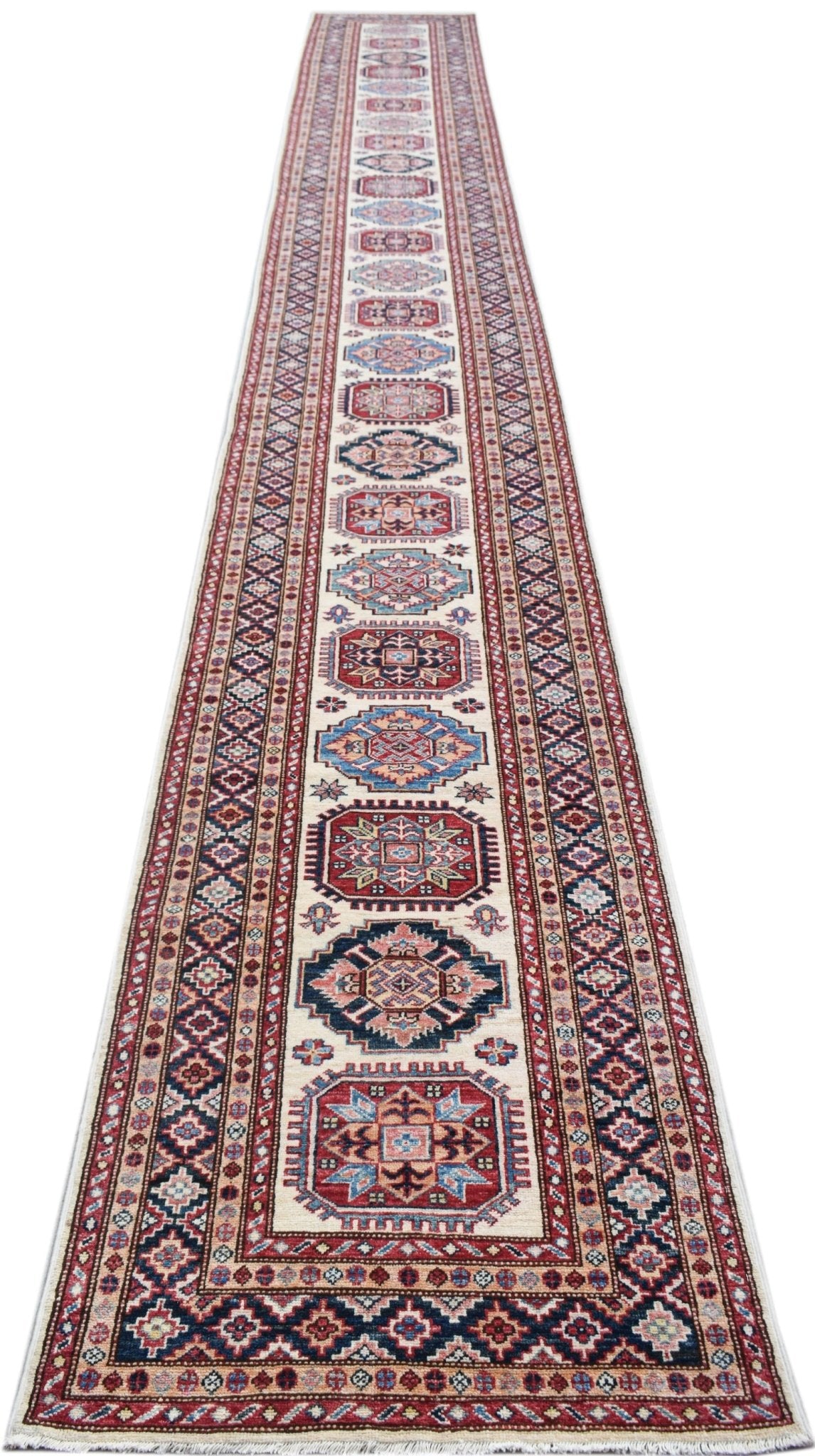 Handmade Super Afghan Kazakh Hallway Runner | 682 x 82 cm | 22'5" x 2'9" - Najaf Rugs & Textile