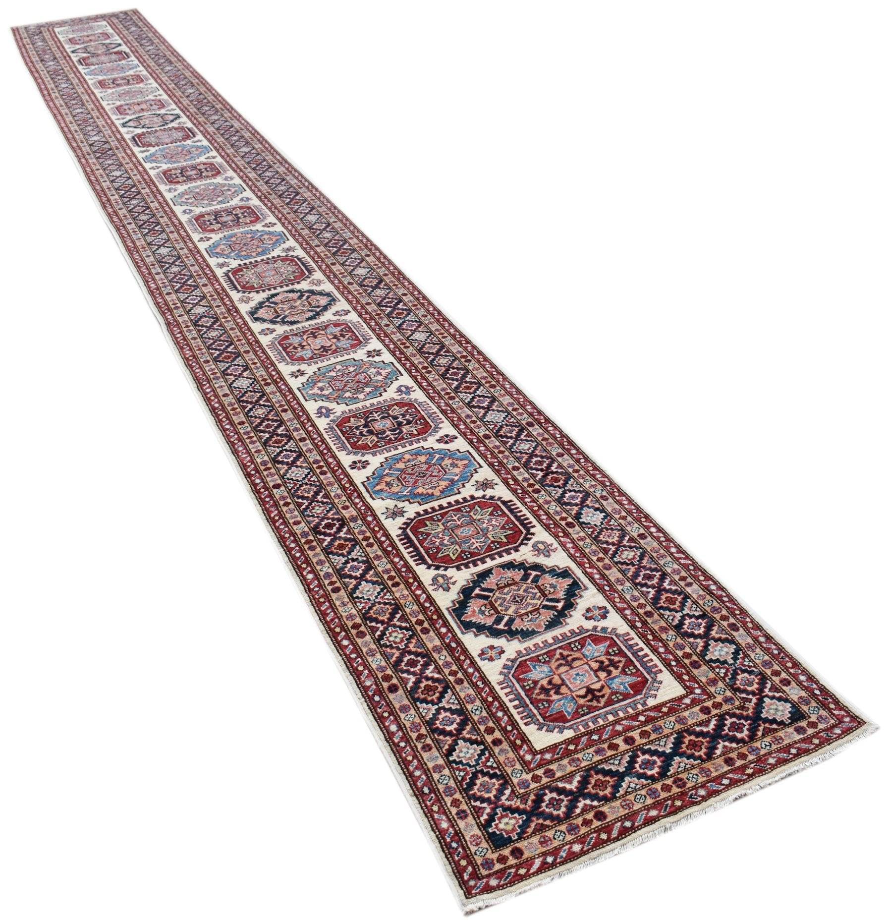 Handmade Super Afghan Kazakh Hallway Runner | 682 x 82 cm | 22'5" x 2'9" - Najaf Rugs & Textile