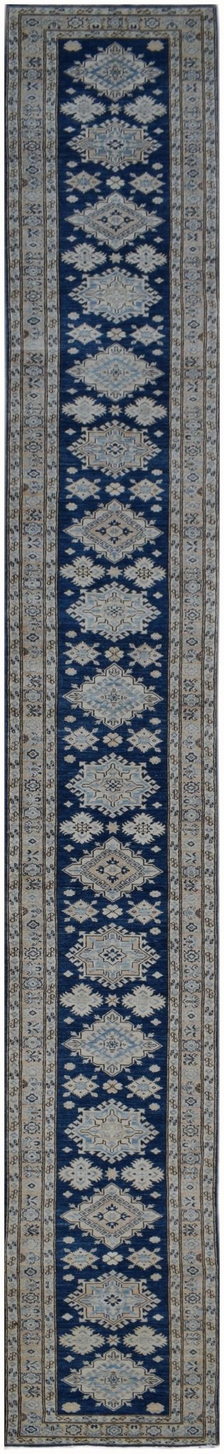 Handmade Super Afghan Kazakh Hallway Runner | 685 x 77 cm | 22'4" x 2'6" - Najaf Rugs & Textile