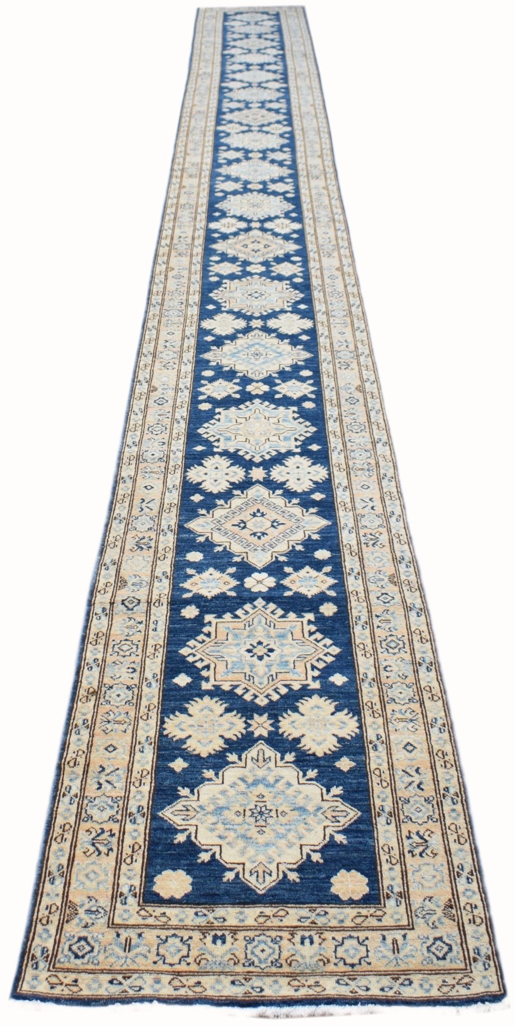 Handmade Super Afghan Kazakh Hallway Runner | 685 x 77 cm | 22'4" x 2'6" - Najaf Rugs & Textile