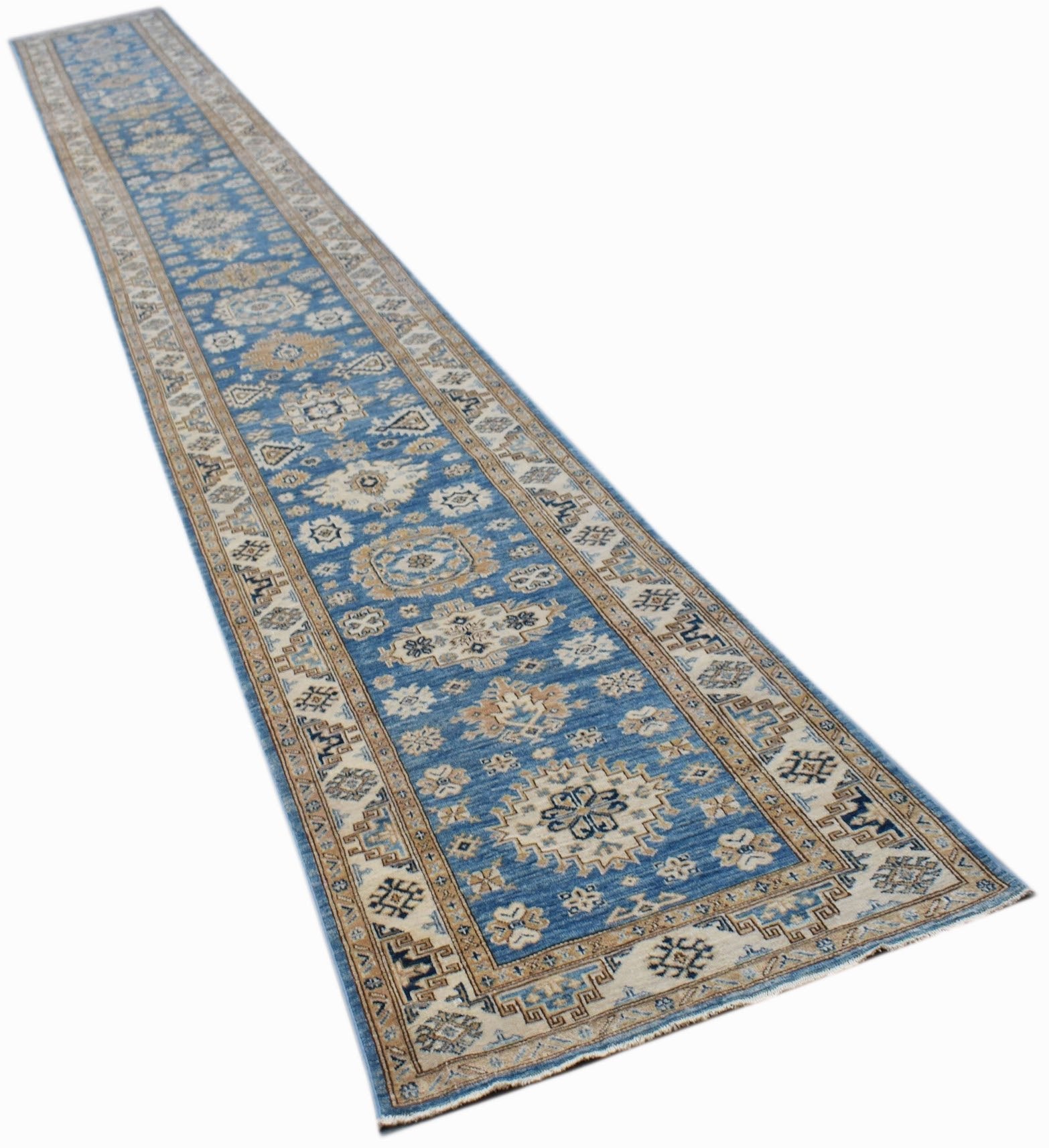 Handmade Super Afghan Kazakh Hallway Runner | 774 x 81 cm | 25'5" x 2'8" - Najaf Rugs & Textile