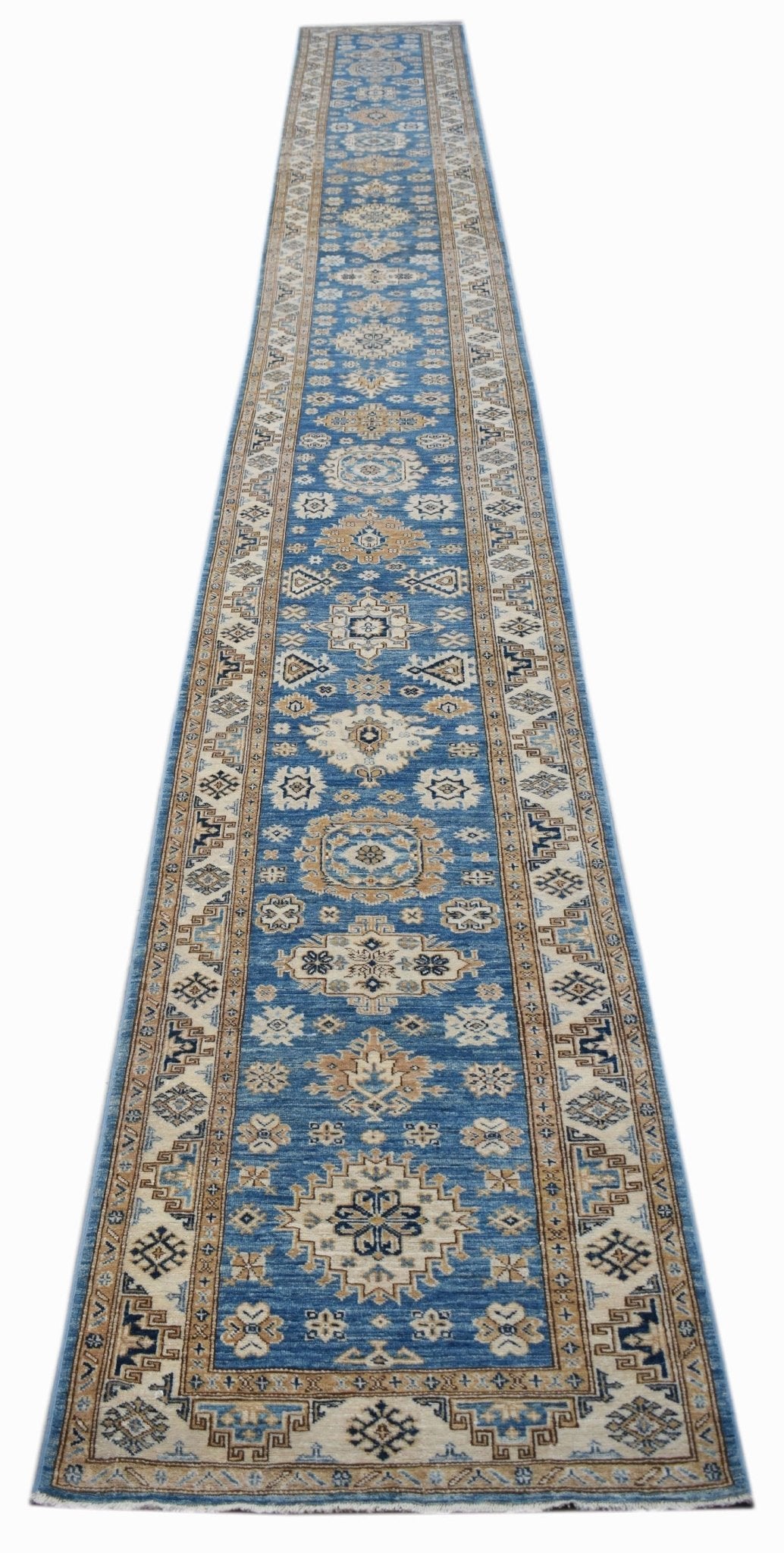 Handmade Super Afghan Kazakh Hallway Runner | 774 x 81 cm | 25'5" x 2'8" - Najaf Rugs & Textile