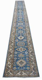 Handmade Super Afghan Kazakh Hallway Runner | 777 x 88 cm | 25'6" x 2'11" - Najaf Rugs & Textile