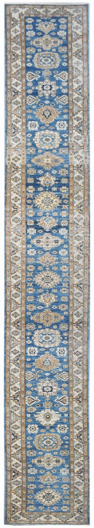 Handmade Super Afghan Kazakh Hallway Runner | 777 x 88 cm | 25'6" x 2'11" - Najaf Rugs & Textile