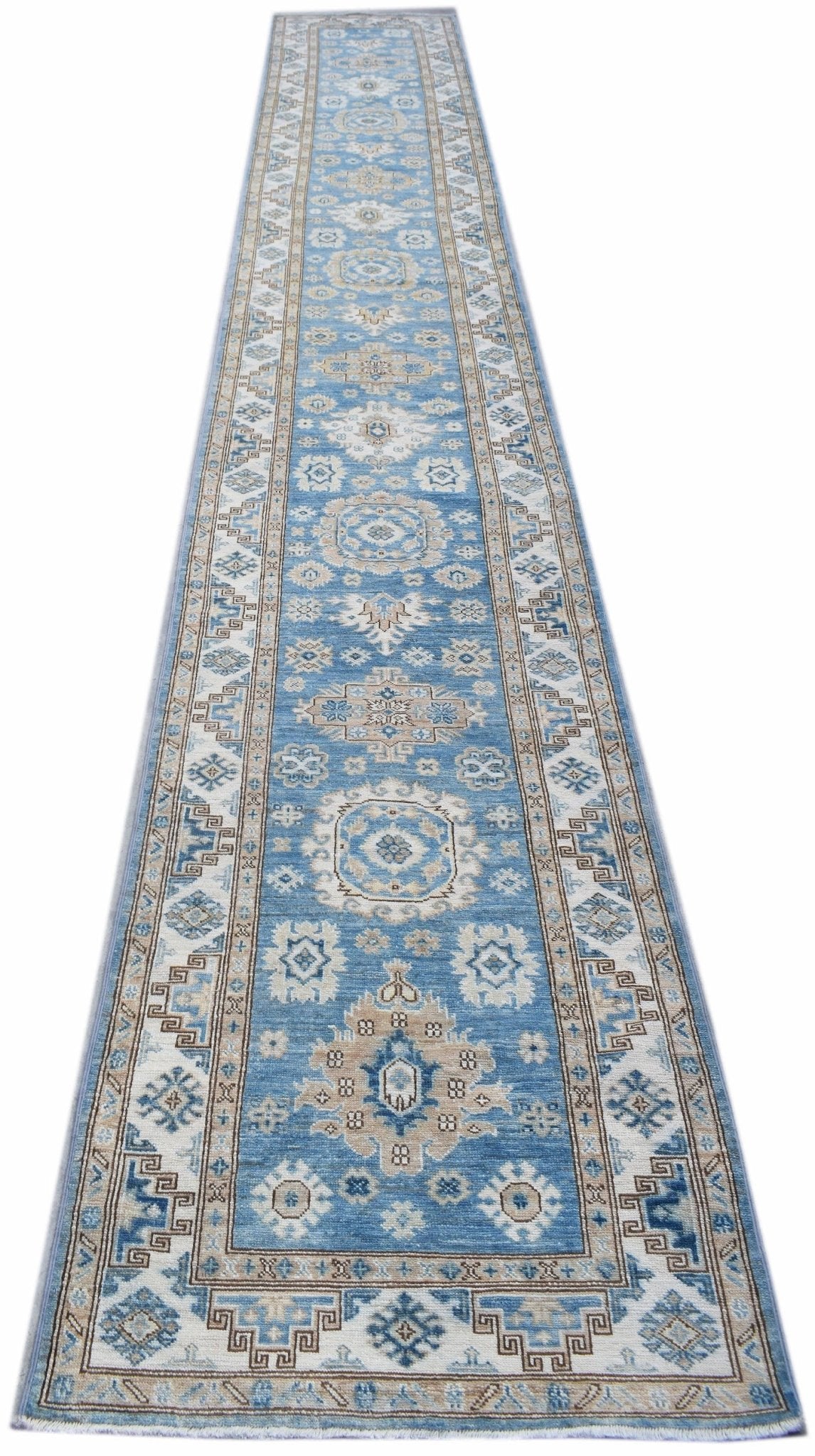 Handmade Super Kazakh Hallway Runner | 565 x 80 cm | 18'7" x 2'7" - Najaf Rugs & Textile