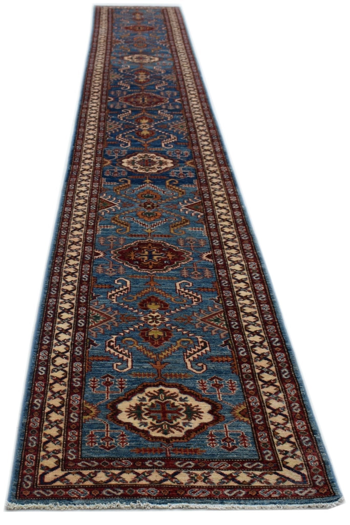 Handmade Super Kazakh Hallway Runner | 571 x 74 cm | 18'9" x 2'5" - Najaf Rugs & Textile