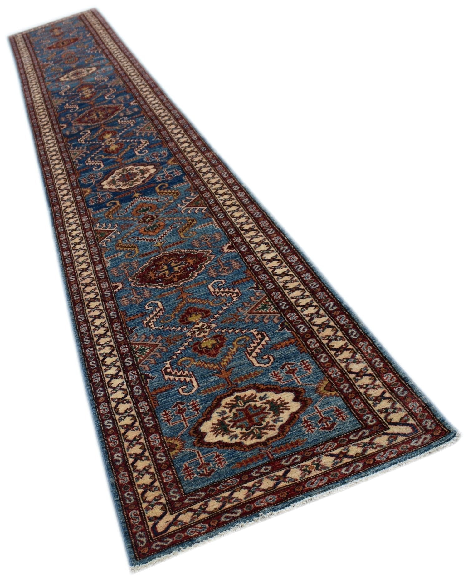 Handmade Super Kazakh Hallway Runner | 571 x 74 cm | 18'9" x 2'5" - Najaf Rugs & Textile