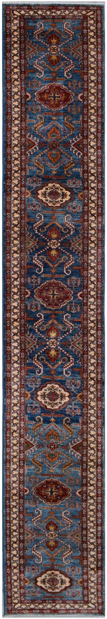 Handmade Super Kazakh Hallway Runner | 571 x 74 cm | 18'9" x 2'5" - Najaf Rugs & Textile