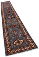 Handmade Super Kazakh Hallway Runner | 574 x 77 cm | 18'10" x 2'7" - Najaf Rugs & Textile