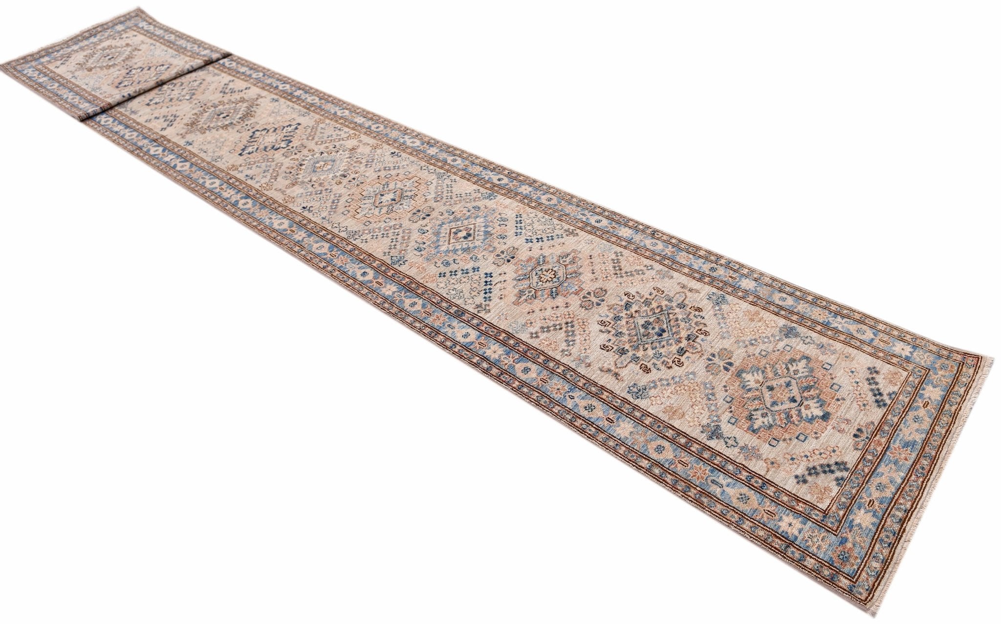 Handmade Super Kazakh Hallway Runner | 578 x 73 cm | 18'11" x 2'5" - Najaf Rugs & Textile