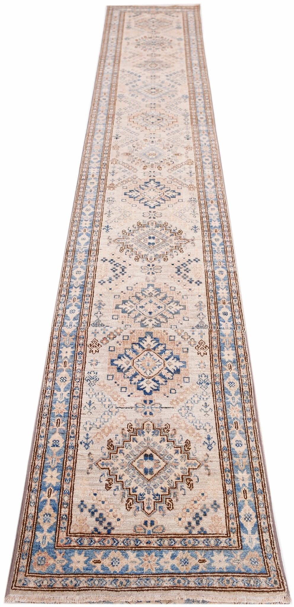 Handmade Super Kazakh Hallway Runner | 578 x 73 cm | 18'11" x 2'5" - Najaf Rugs & Textile