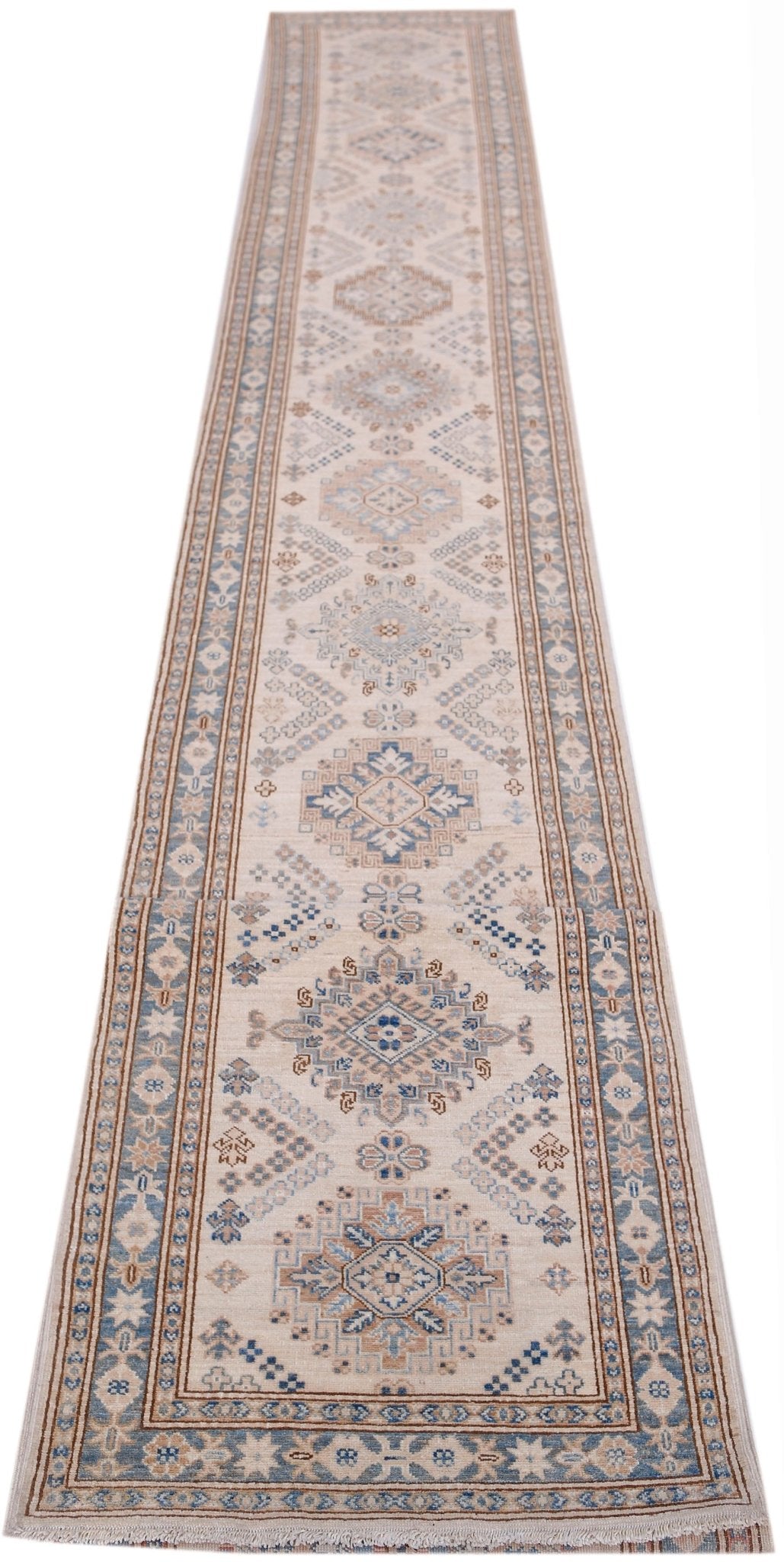 Handmade Super Kazakh Hallway Runner | 585 x 80 cm | 19'2" x 2'7" - Najaf Rugs & Textile