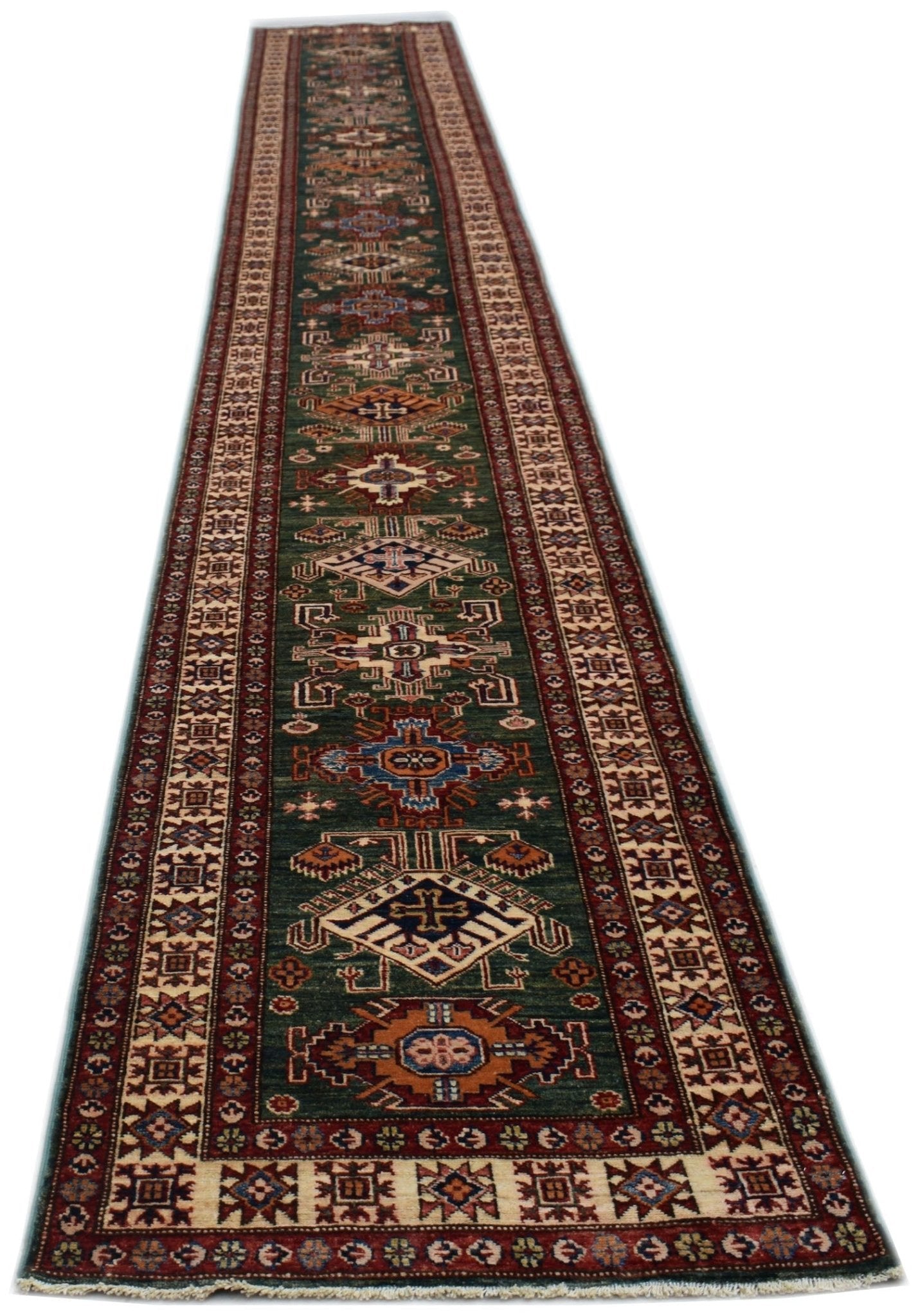 Handmade Super Kazakh Hallway Runner | 617 x 82 cm | 20'3" x 2'9" - Najaf Rugs & Textile