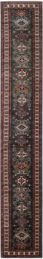 Handmade Super Kazakh Hallway Runner | 617 x 82 cm | 20'3" x 2'9" - Najaf Rugs & Textile