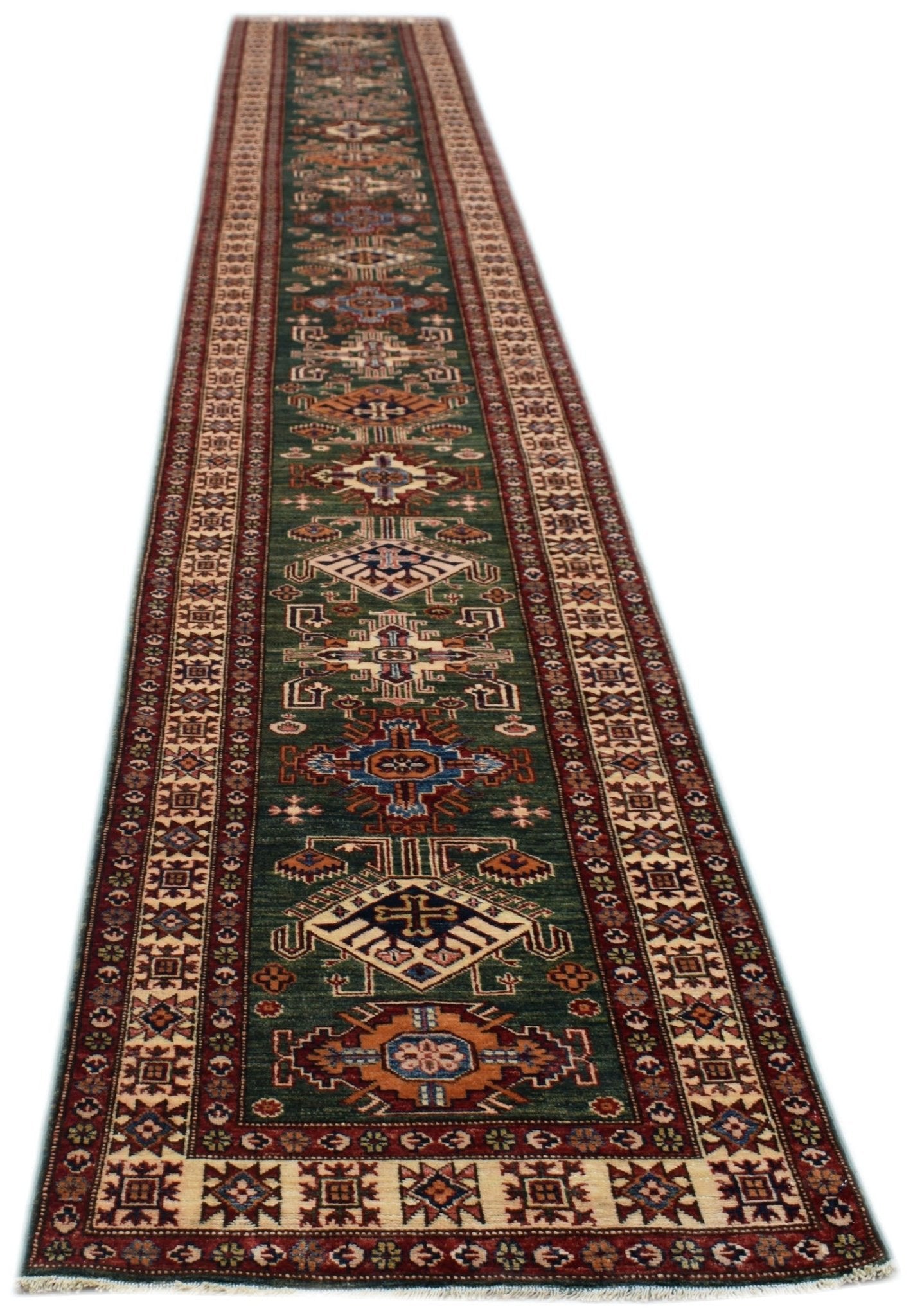 Handmade Super Kazakh Hallway Runner | 618 x 86 cm | 20'4" x 2'10" - Najaf Rugs & Textile