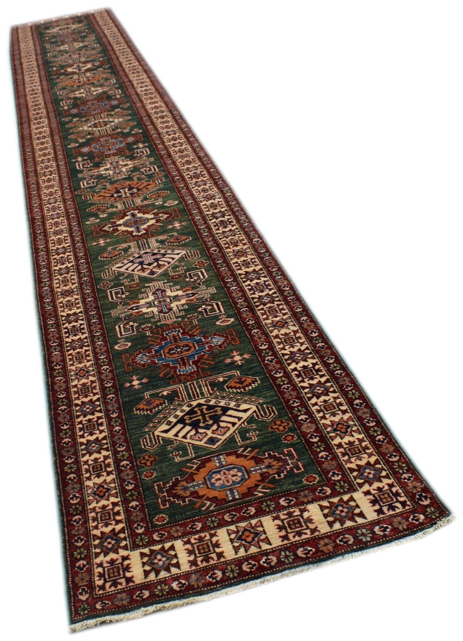 Handmade Super Kazakh Hallway Runner | 618 x 86 cm | 20'4" x 2'10" - Najaf Rugs & Textile