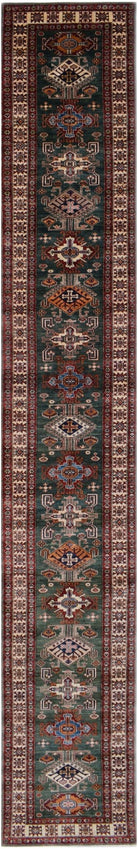 Handmade Super Kazakh Hallway Runner | 618 x 86 cm | 20'4" x 2'10" - Najaf Rugs & Textile