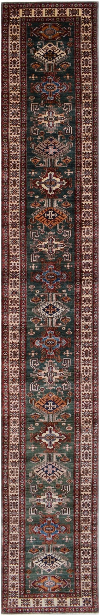 Handmade Super Kazakh Hallway Runner | 618 x 86 cm | 20'4" x 2'10" - Najaf Rugs & Textile