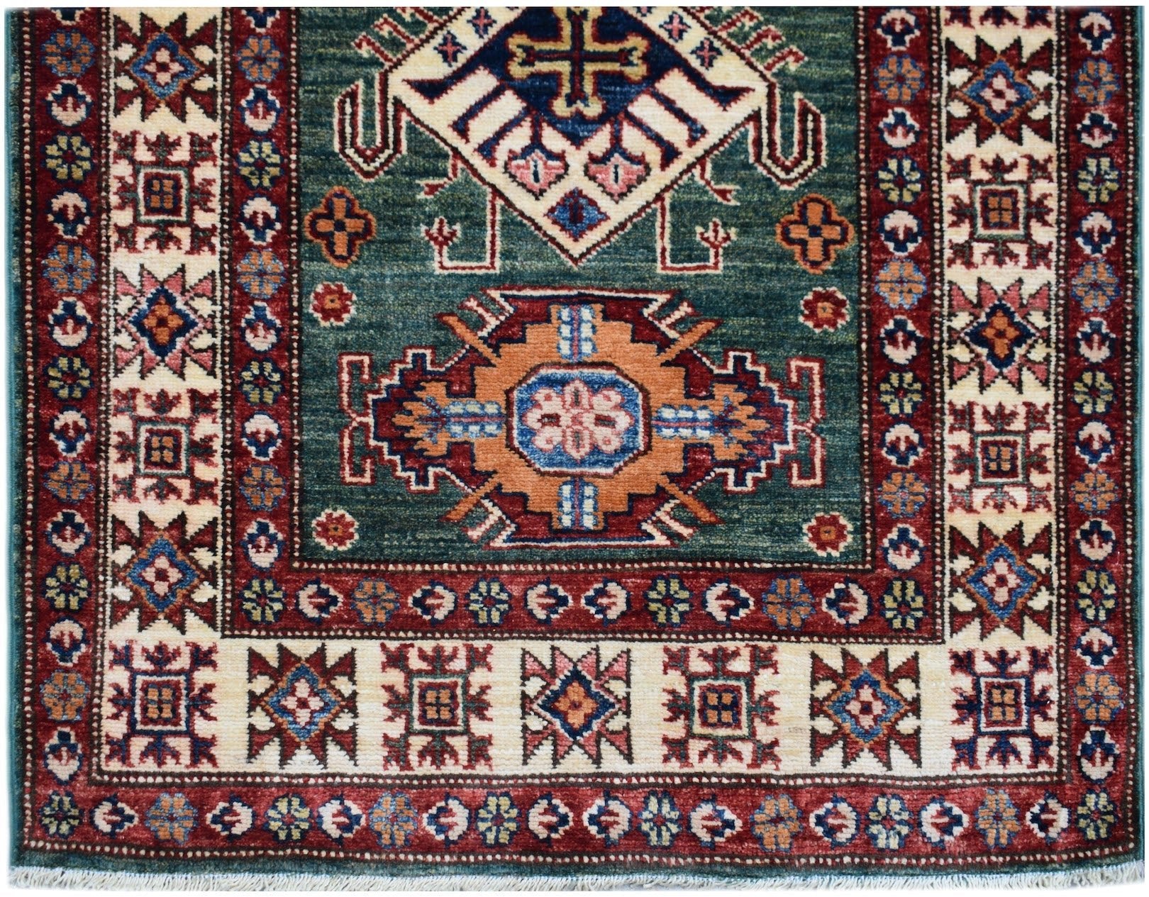 Handmade Super Kazakh Hallway Runner | 618 x 86 cm | 20'4" x 2'10" - Najaf Rugs & Textile