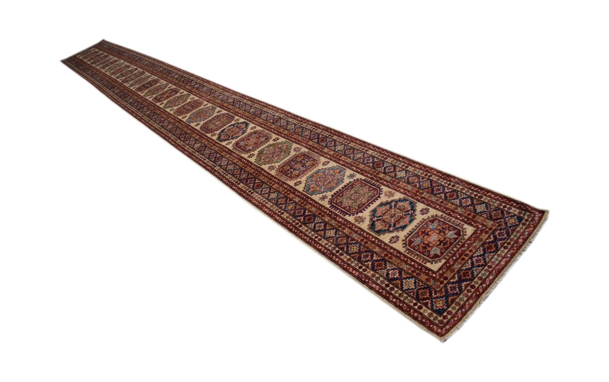 Handmade Super Kazakh Hallway Runner | 702 x 83 cm | 23'1" x 2'9" - Najaf Rugs & Textile