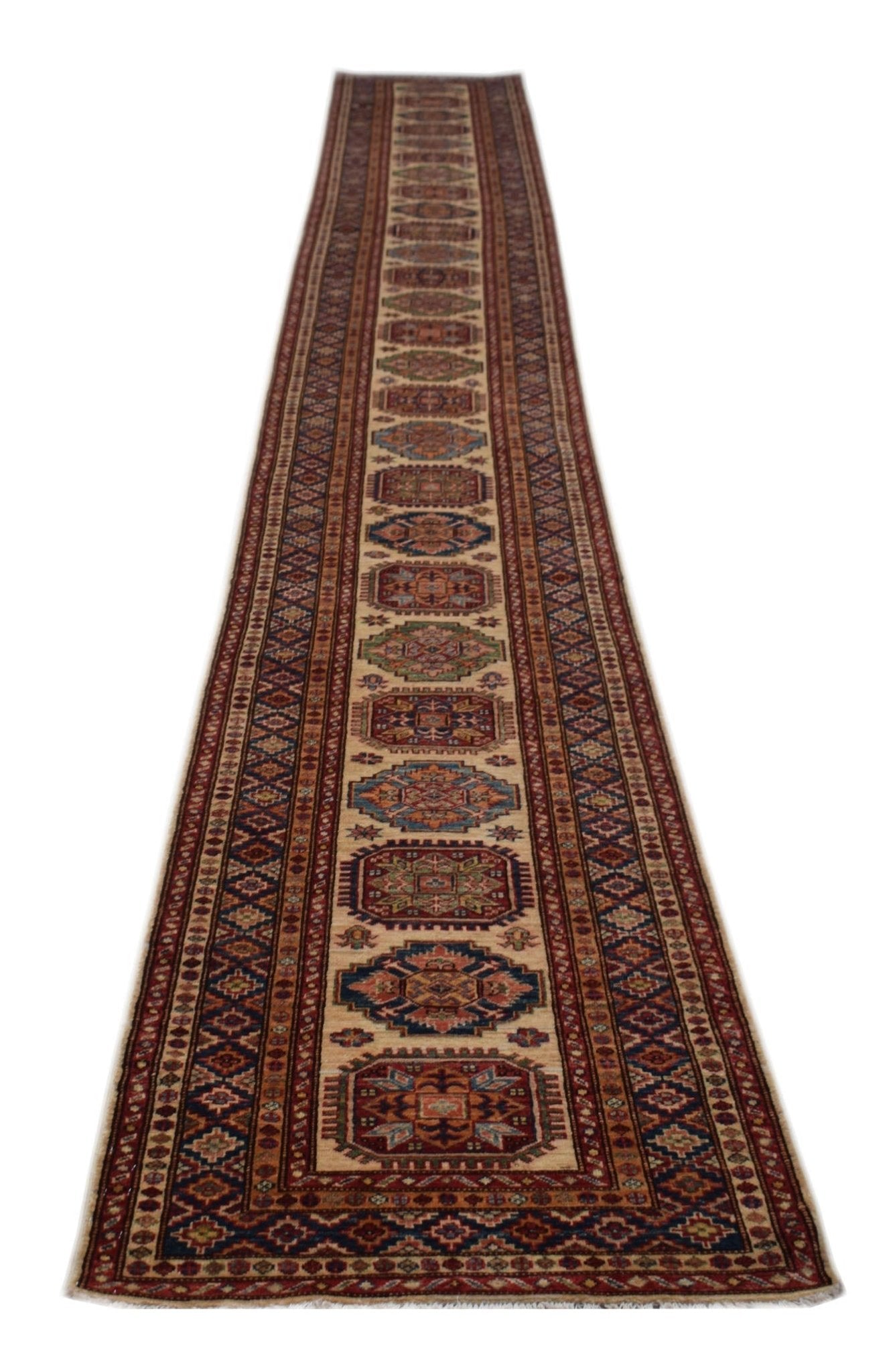 Handmade Super Kazakh Hallway Runner | 702 x 83 cm | 23'1" x 2'9" - Najaf Rugs & Textile