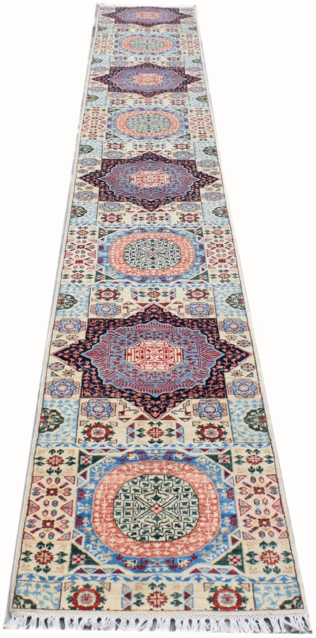 Handmade Traditional Mamluk Hallway Runner | 577 x 75 cm | 19' x 2'6" - Najaf Rugs & Textile