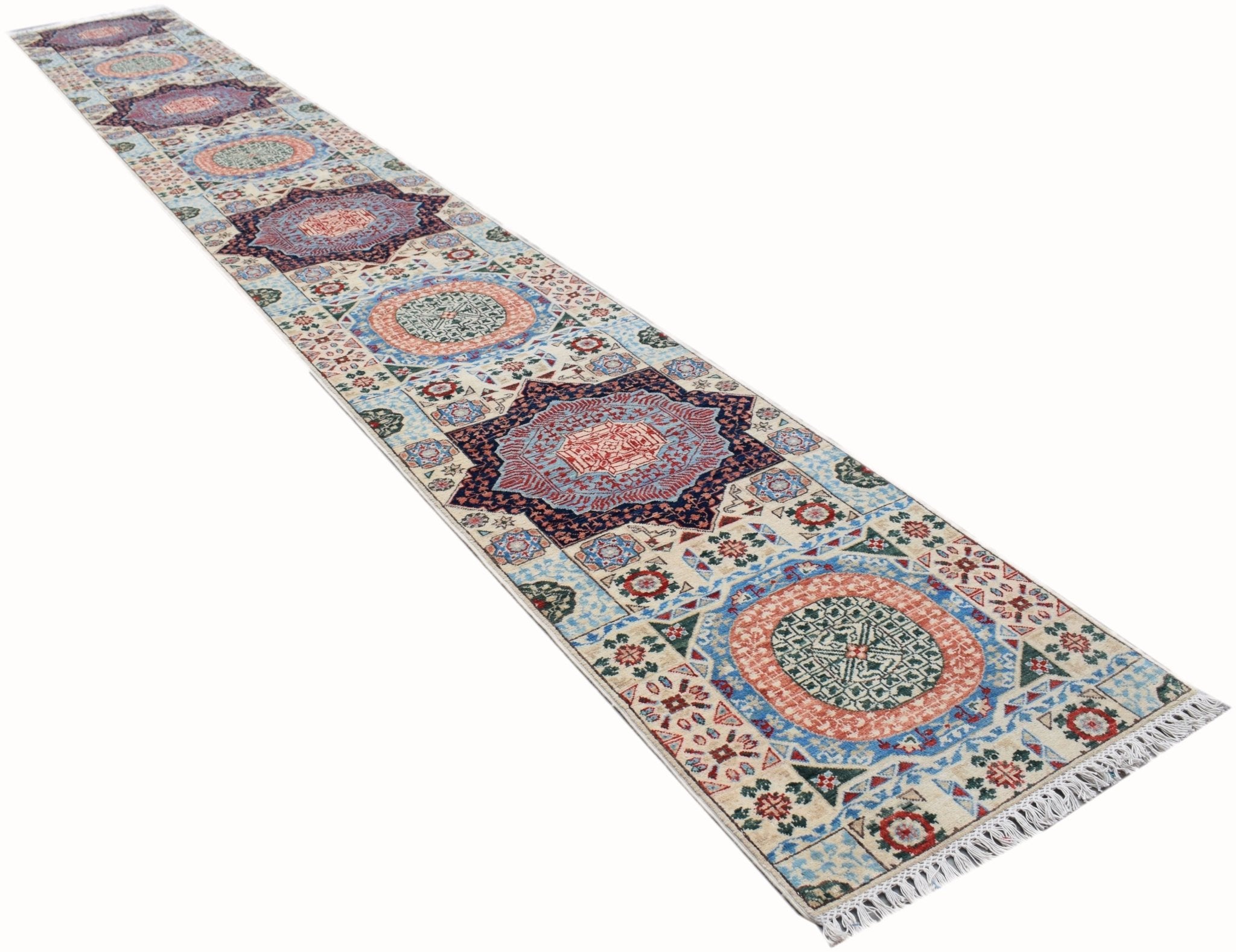 Handmade Traditional Mamluk Hallway Runner | 577 x 77 cm | 19'4" x 2'7" - Najaf Rugs & Textile